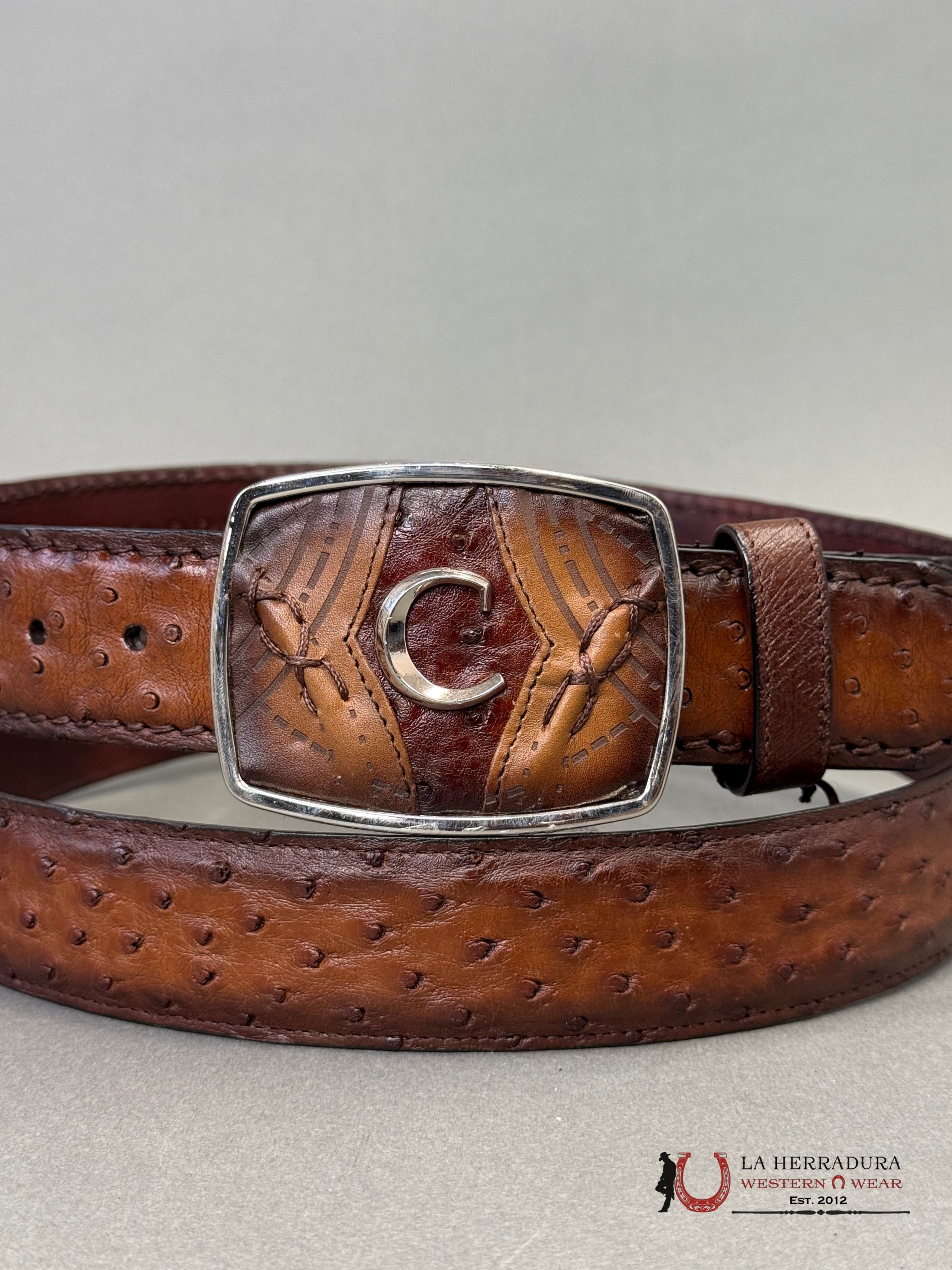 CUADRA BELT OSTRICH COMPLETE MORONI BROWN CASTAÑO CINTURONES HOMBRES