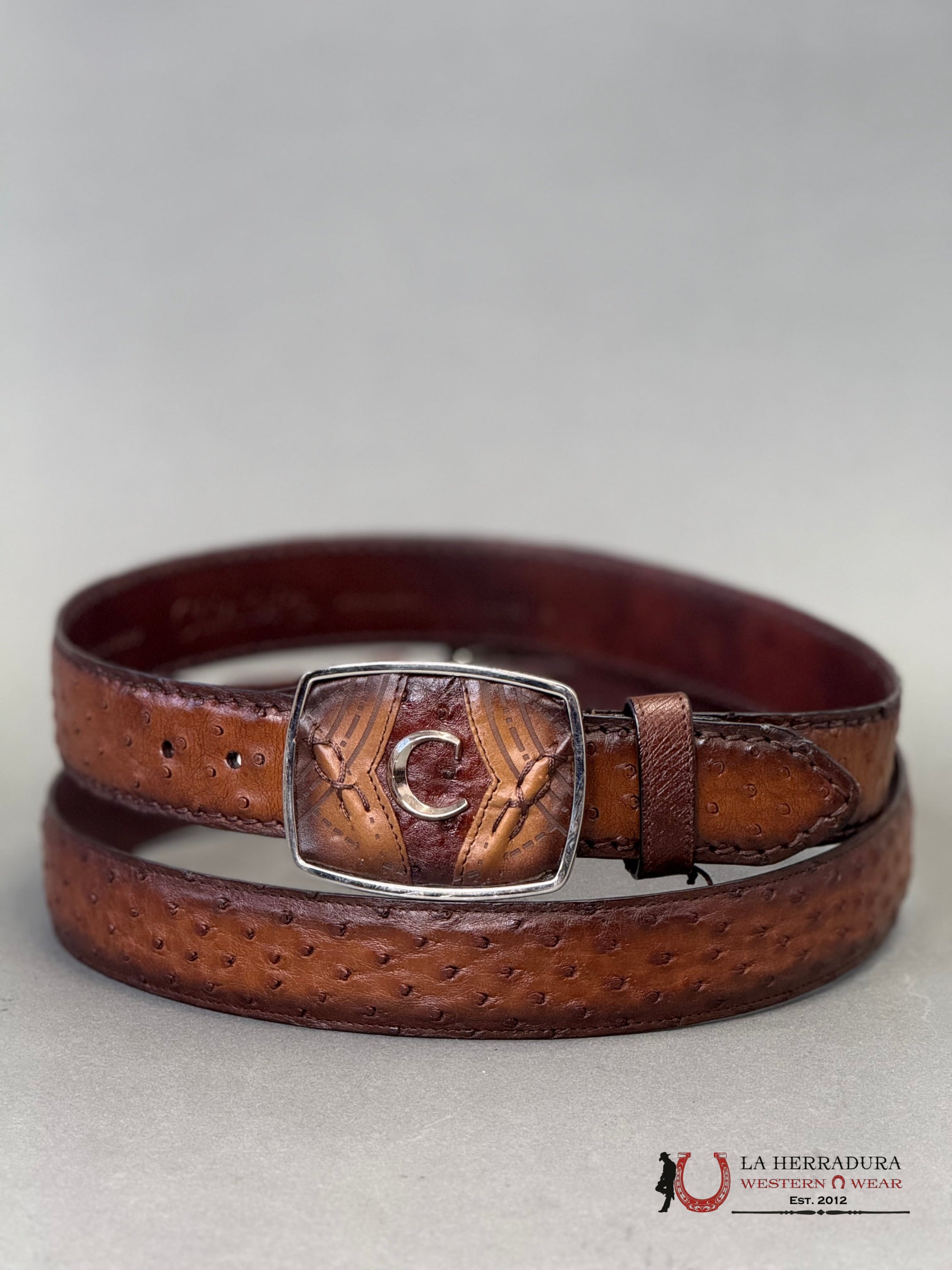 CUADRA BELT OSTRICH COMPLETE MORONI BROWN CASTAÑO CINTURONES HOMBRES