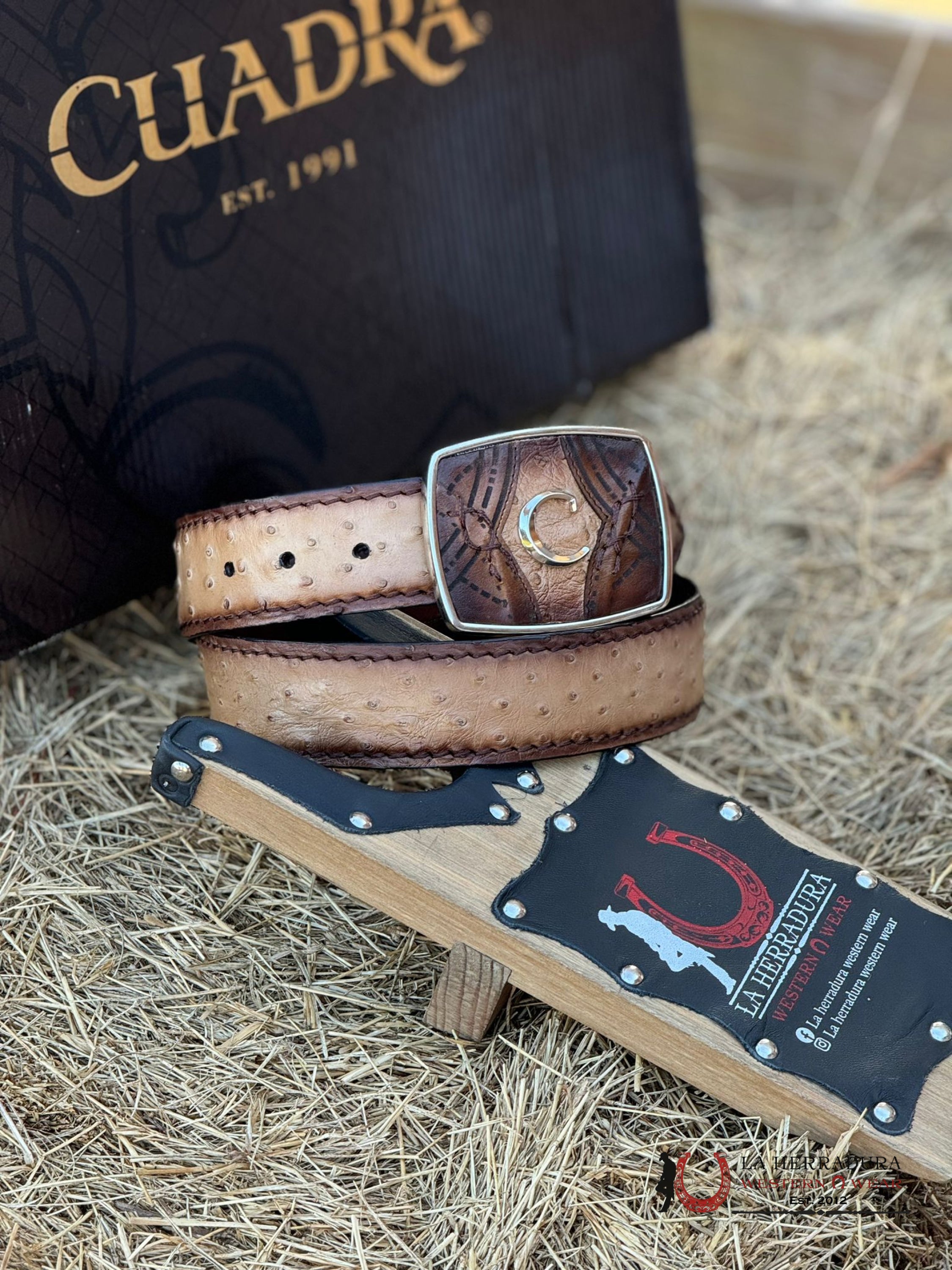 Cuadra Belt Ostrich Flame Orix Honey Complete Cinturones Hombres