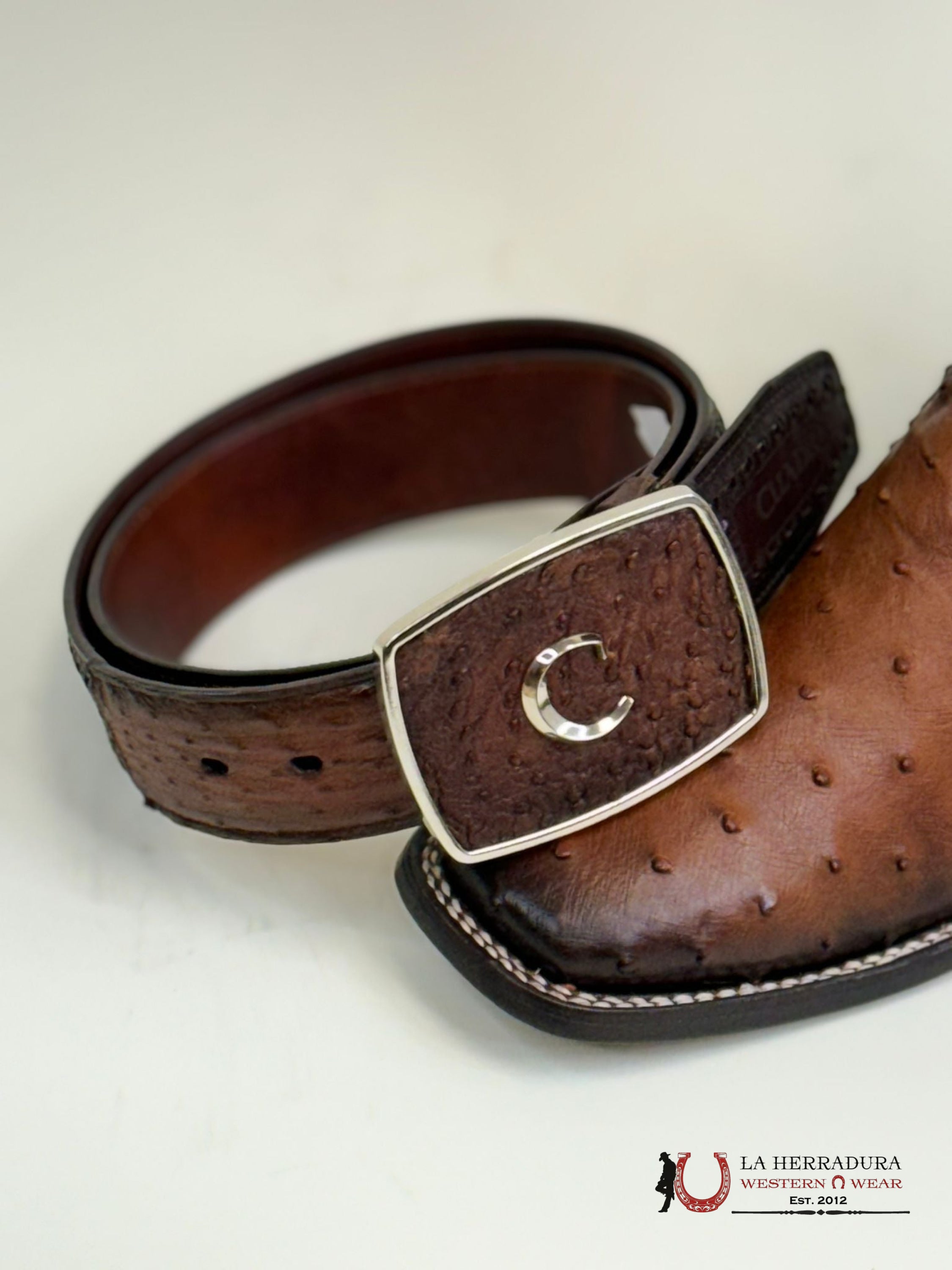 Cuadra Belt Ostrich Maroni Chestnut Cinturones Hombres