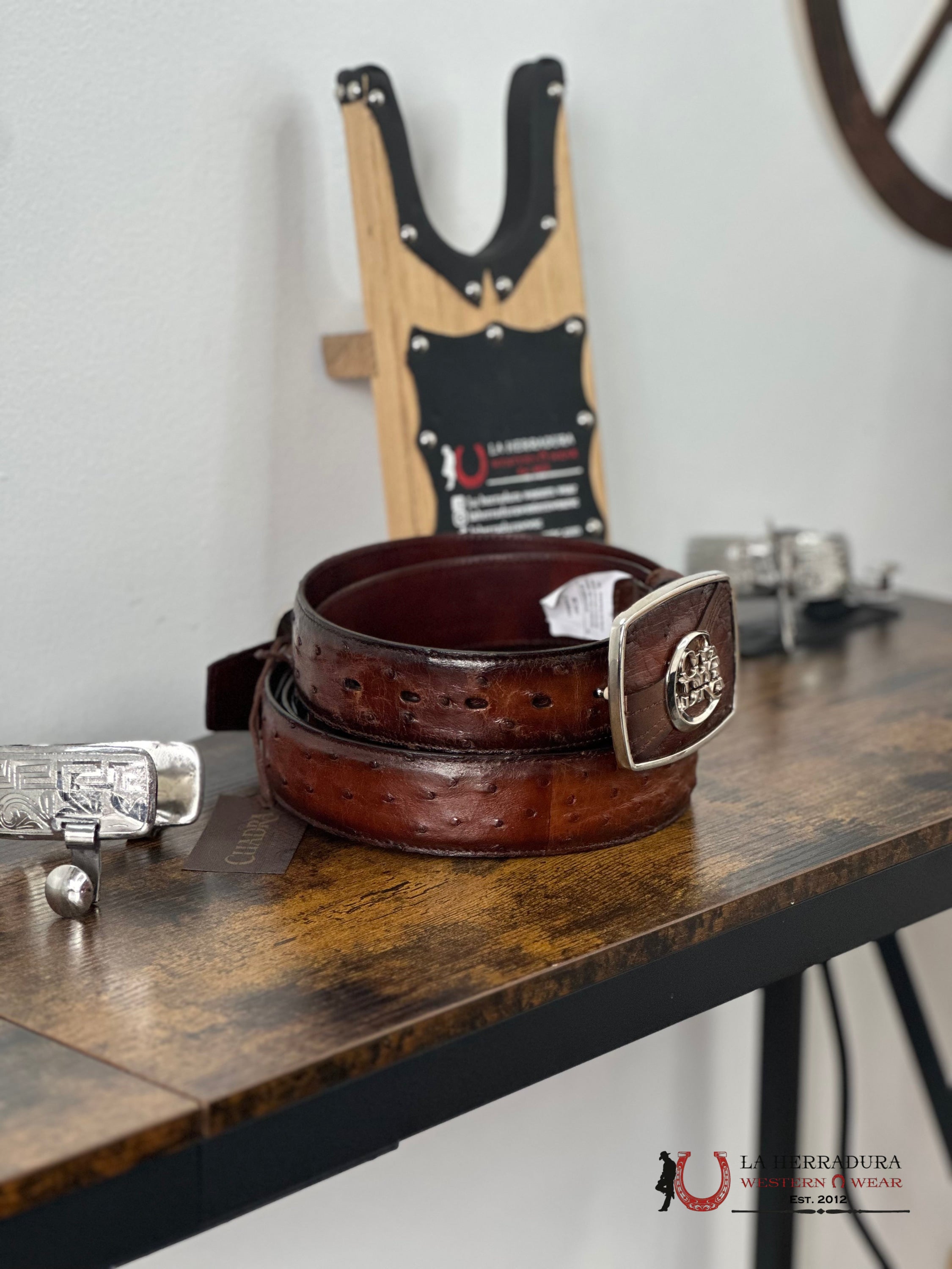 Cuadra Belt Ostrich Moroni Chestnut Castano Avestruz Cinturones Hombres