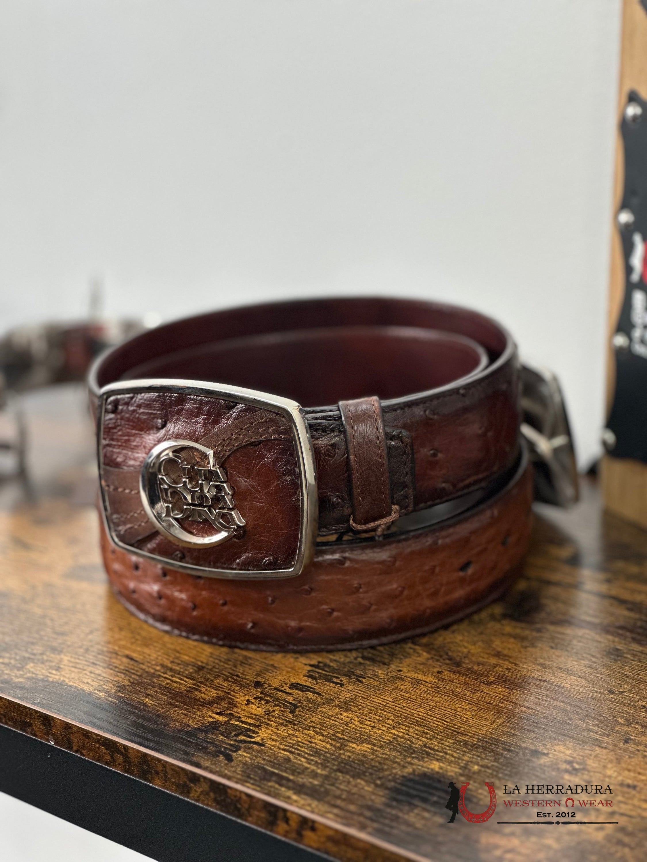 Cuadra Belt Ostrich Moroni Chestnut Castano Avestruz Cinturones Hombres