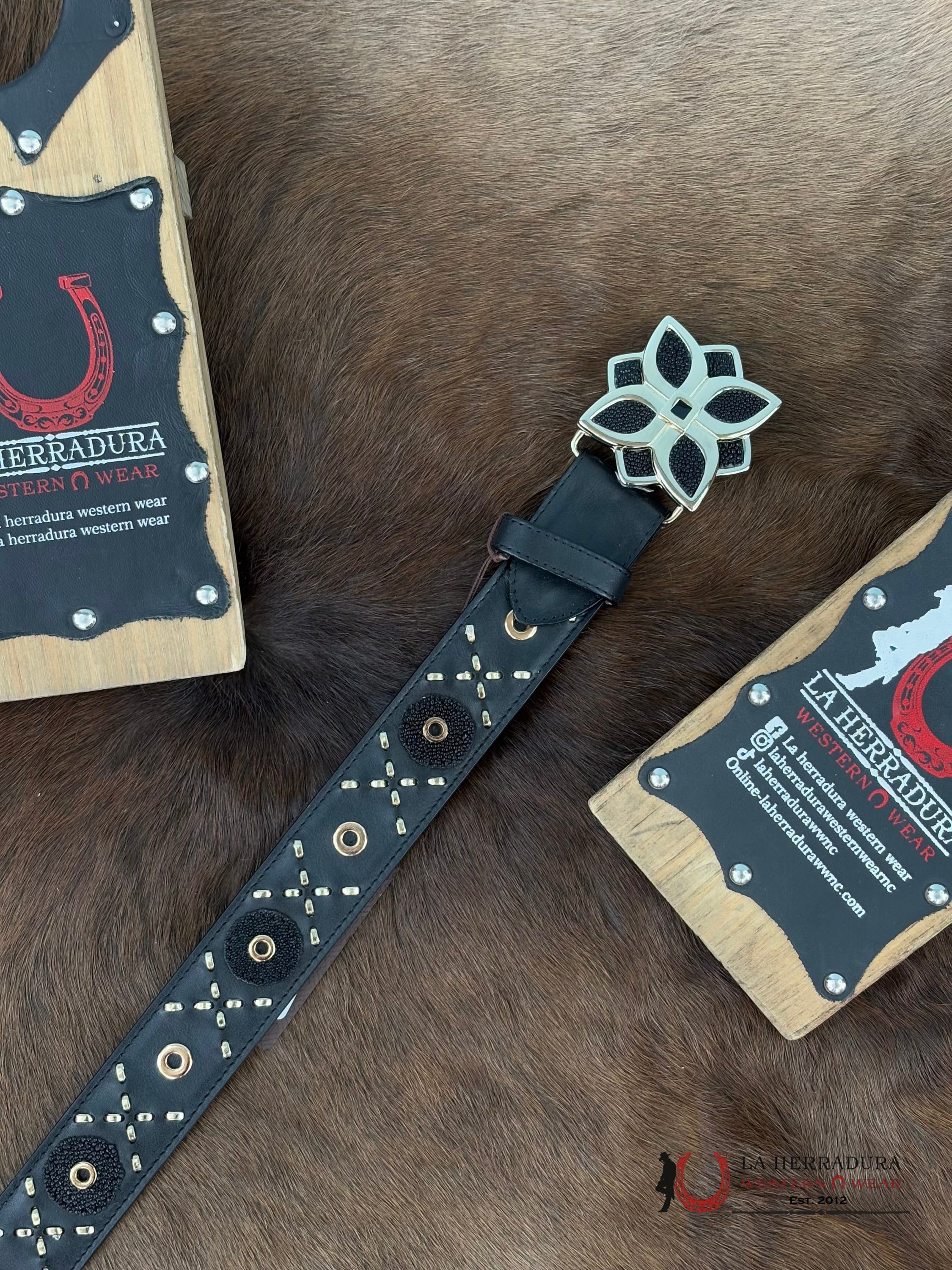 Cuadra Belt Stingray Mantarraya Black Studs & Woven Cinturones Mujeres