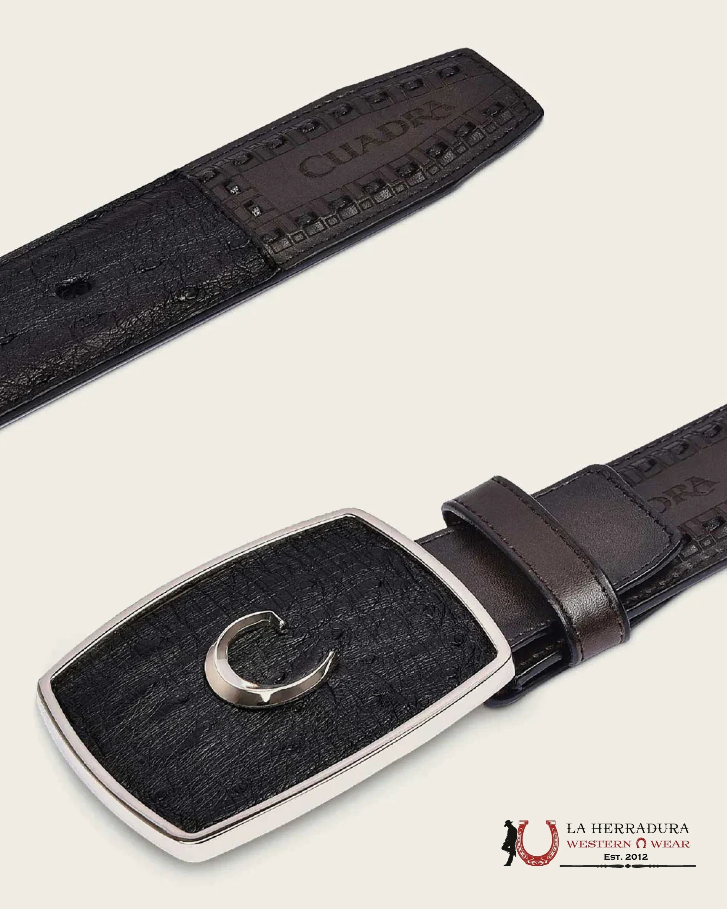 CUADRA BLACK OSTRICH LASER & WOVEN BELT CINTURONES HOMBRES