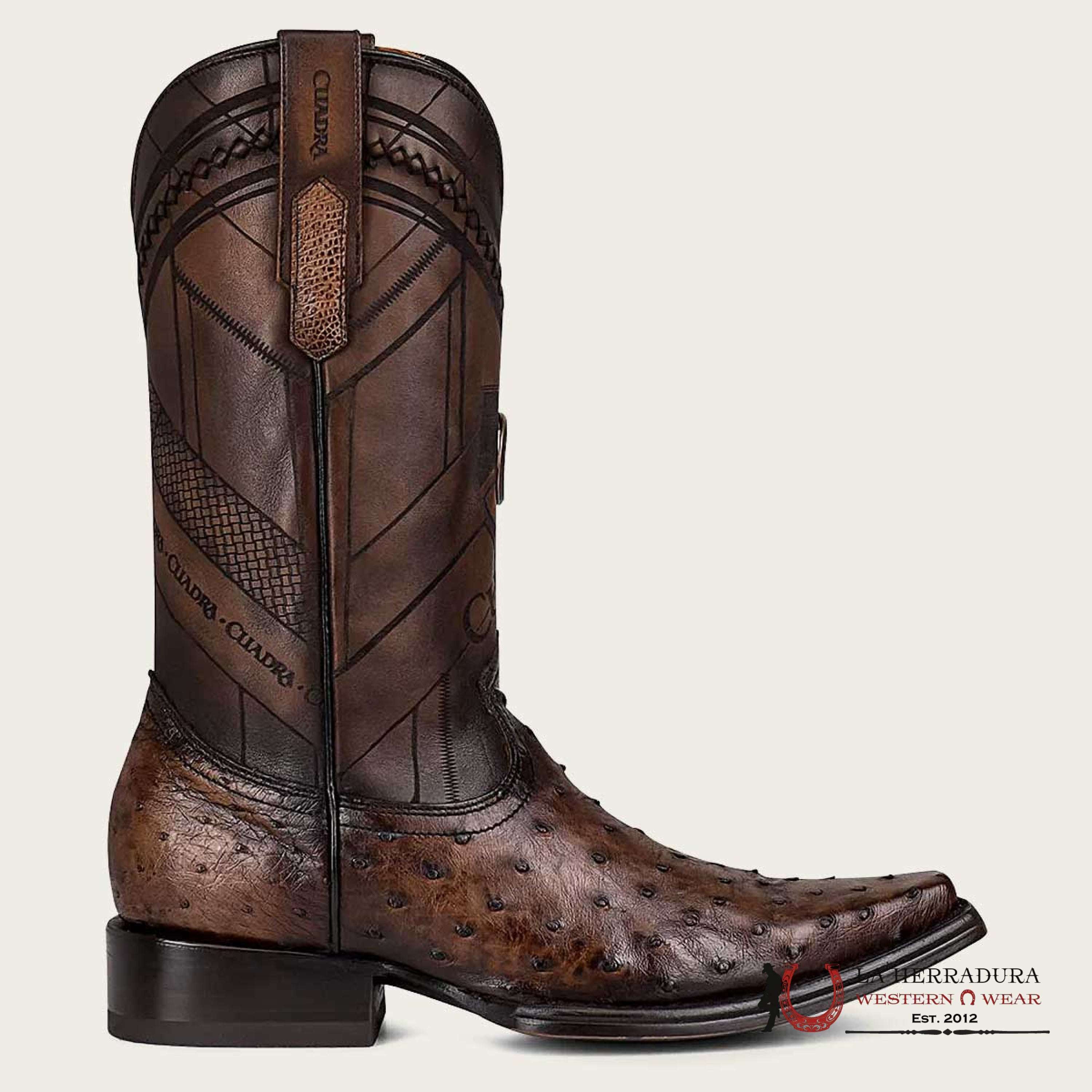 CUADRA BOOT AVESTRUZ CHOCOLATE SNIP TOE CU809 BOTAS HOMBRES