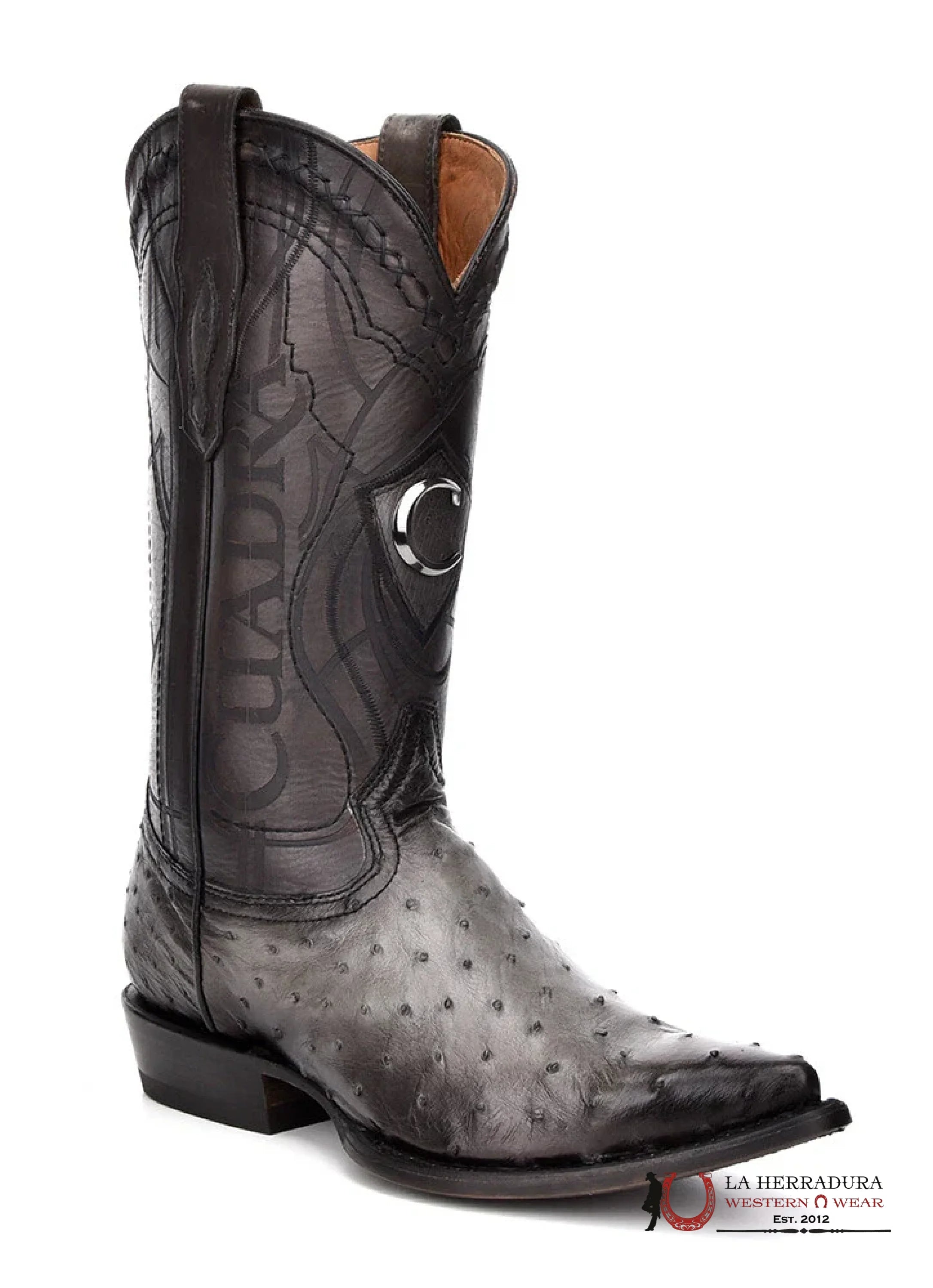 CUADRA BOOT AVESTRUZ FLAME GRIS SNIP TOE CU810 BOTAS HOMBRES