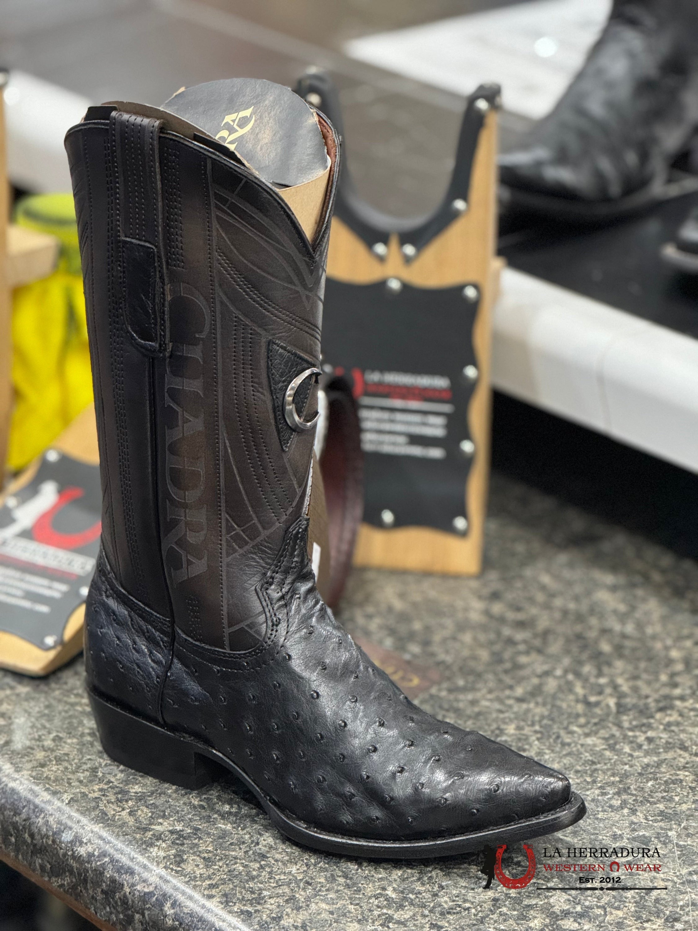 CUADRA BOOT AVESTRUZ NEGRO/BLACK SNIP TOE CU807 BOTAS HOMBRES