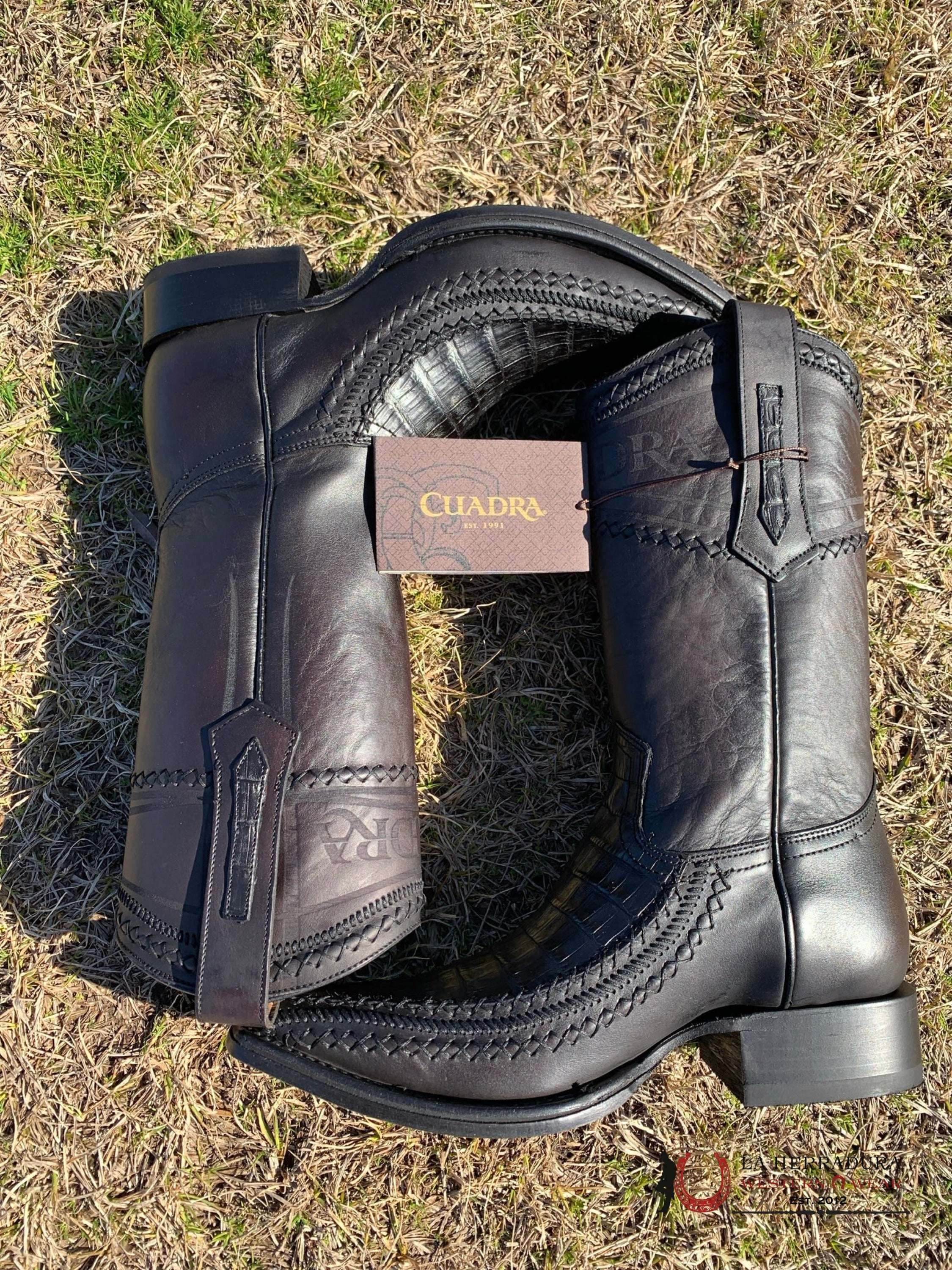 Cuadra Boot Black Laser & Woven Fuscus Cola Narrow Square Toe Botas Hombres