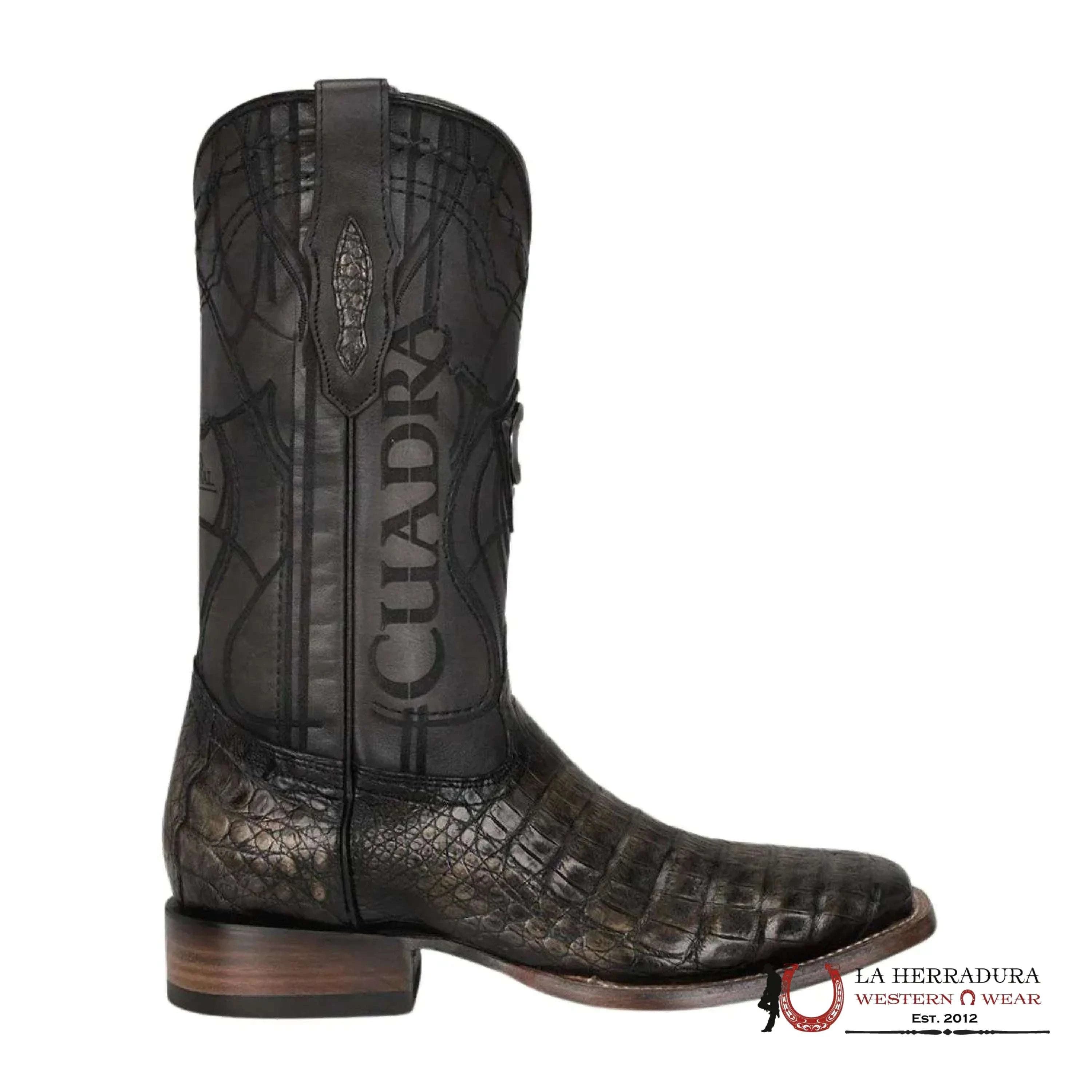CUADRA BOOT CAIMAN FUSCUS LOMO BELLY ATLANTIS BLACK SAND EMBROIDERY & LASER SQUARE TOE CU745 BOTAS HOMBRES