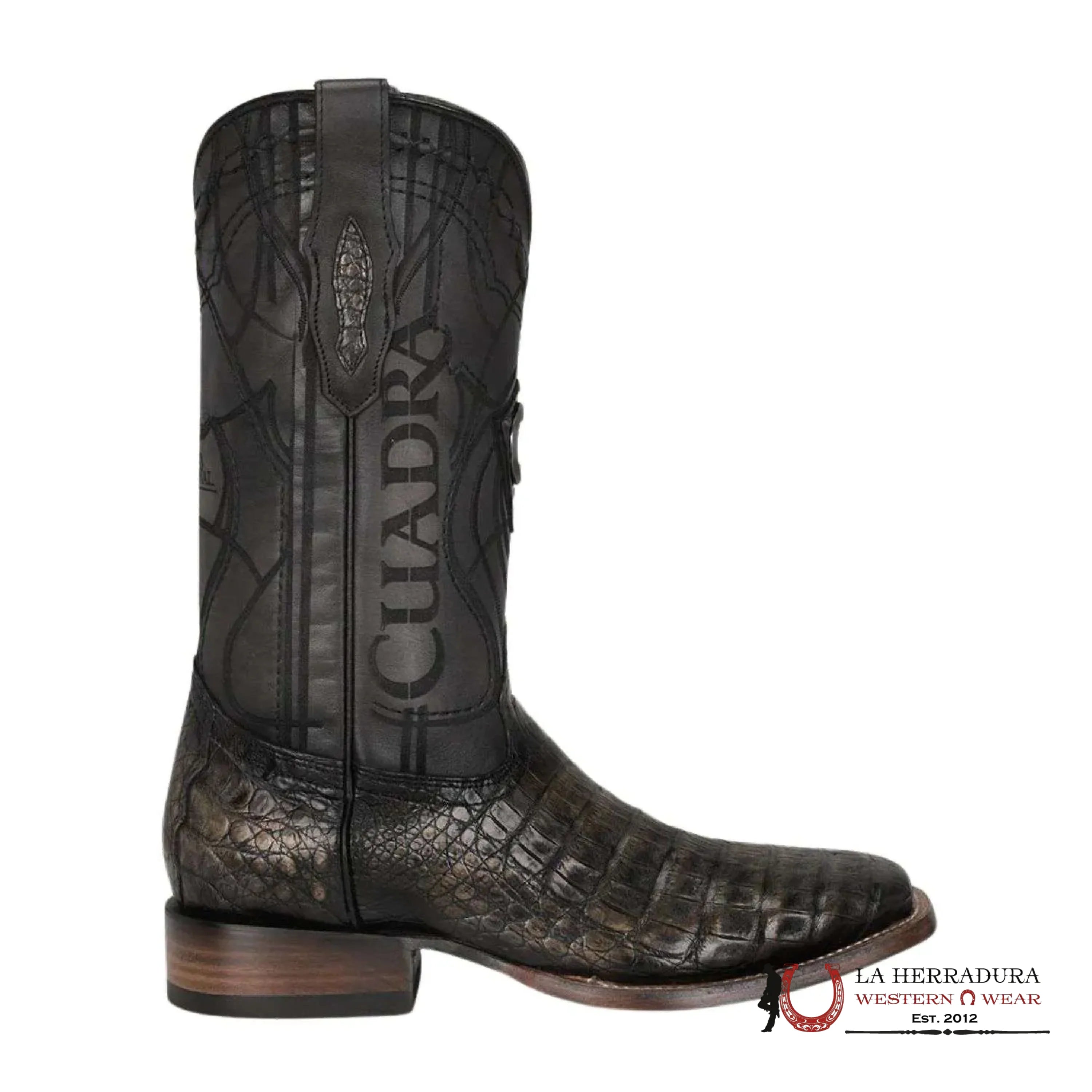 CUADRA BOOT CAIMAN FUSCUS LOMO BELLY ATLANTIS BLACK SAND EMBROIDERY & LASER SQUARE TOE CU745 BOTAS HOMBRES