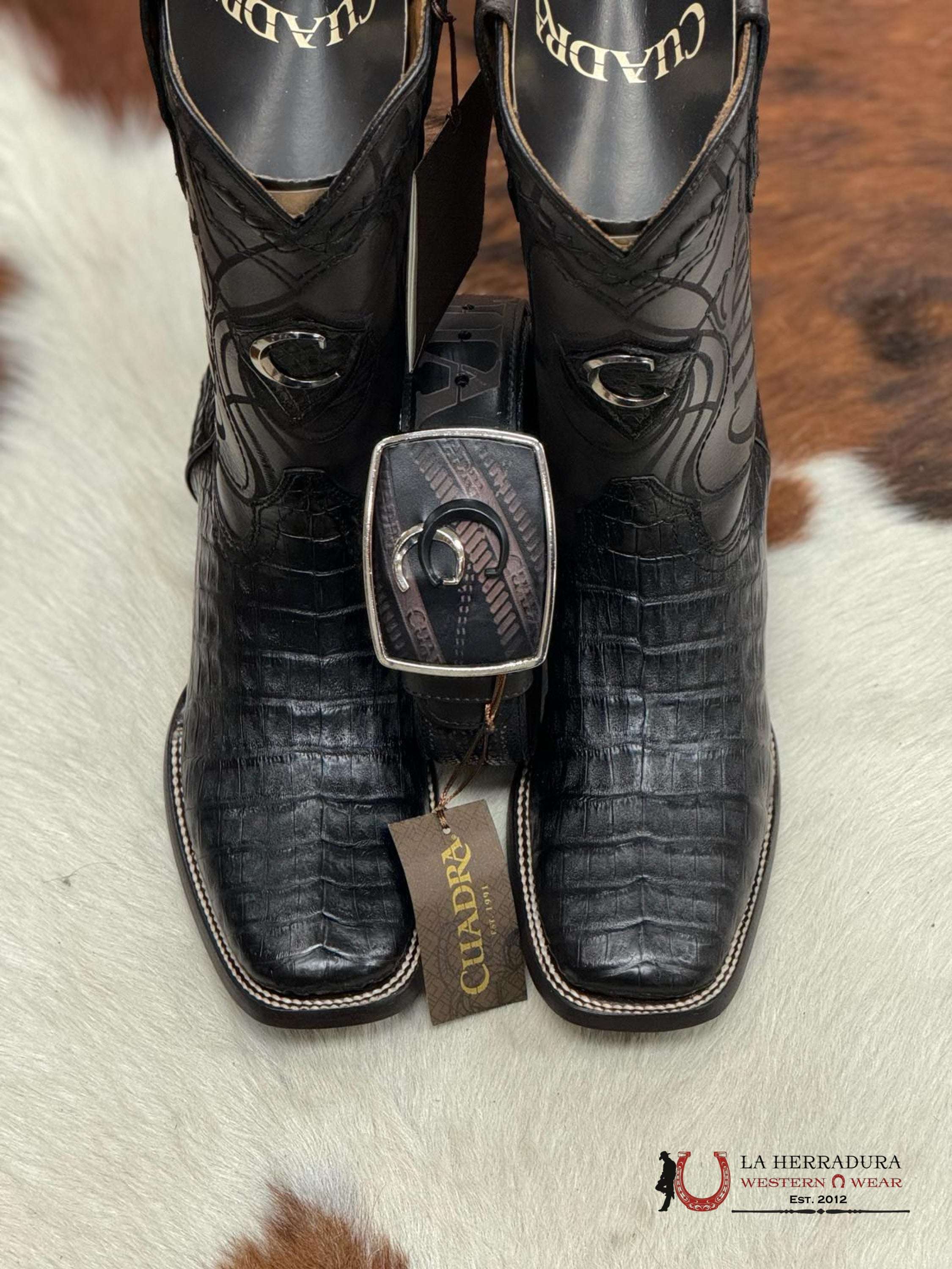 Cuadra Boot Fuscus Belly Caiman Black Square Toe Botas Hombres