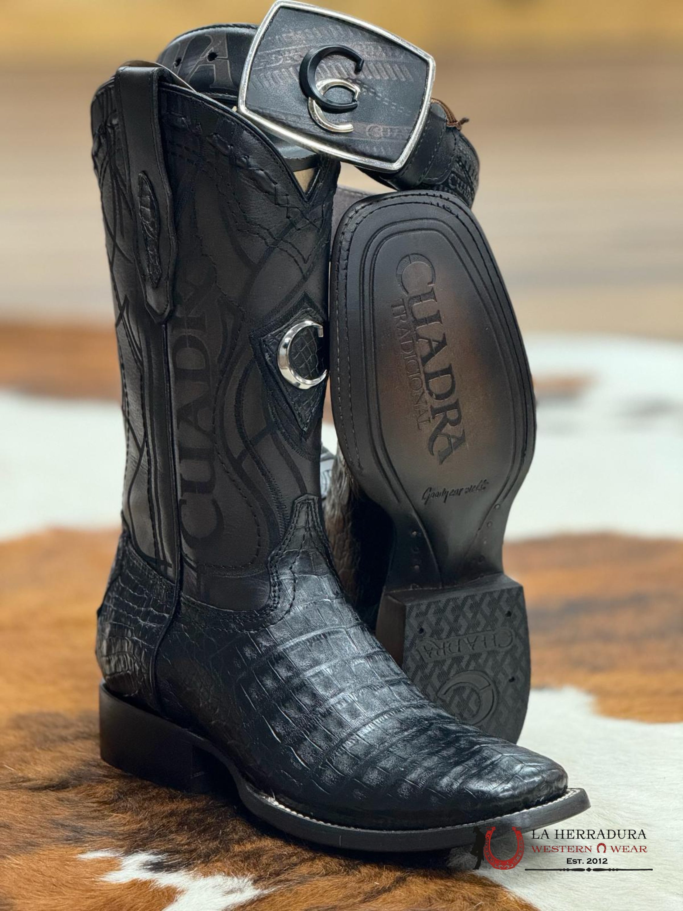 Cuadra Boot Fuscus Belly Caiman Black Square Toe Botas Hombres