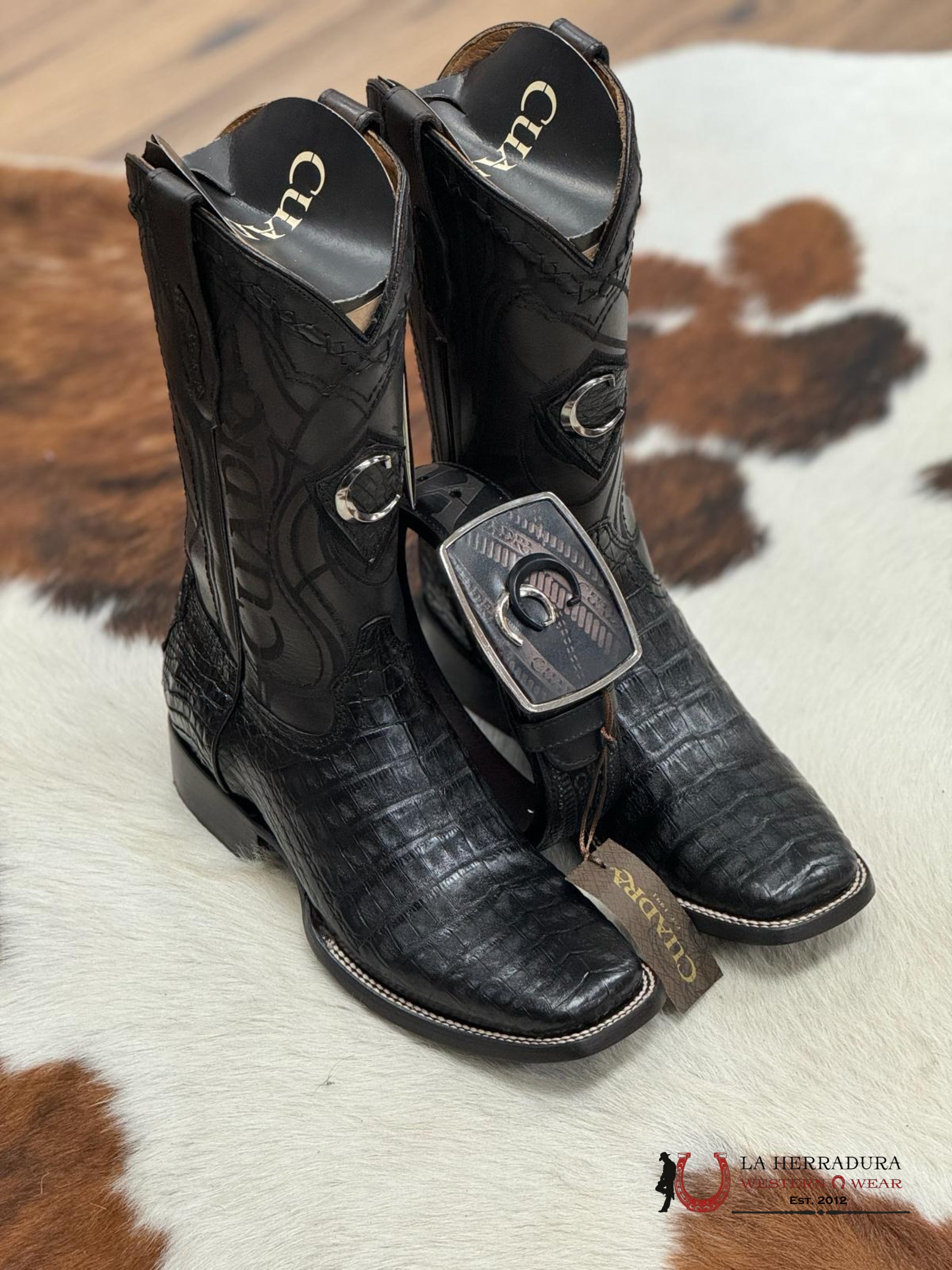 Cuadra Boot Fuscus Belly Caiman Black Square Toe Botas Hombres