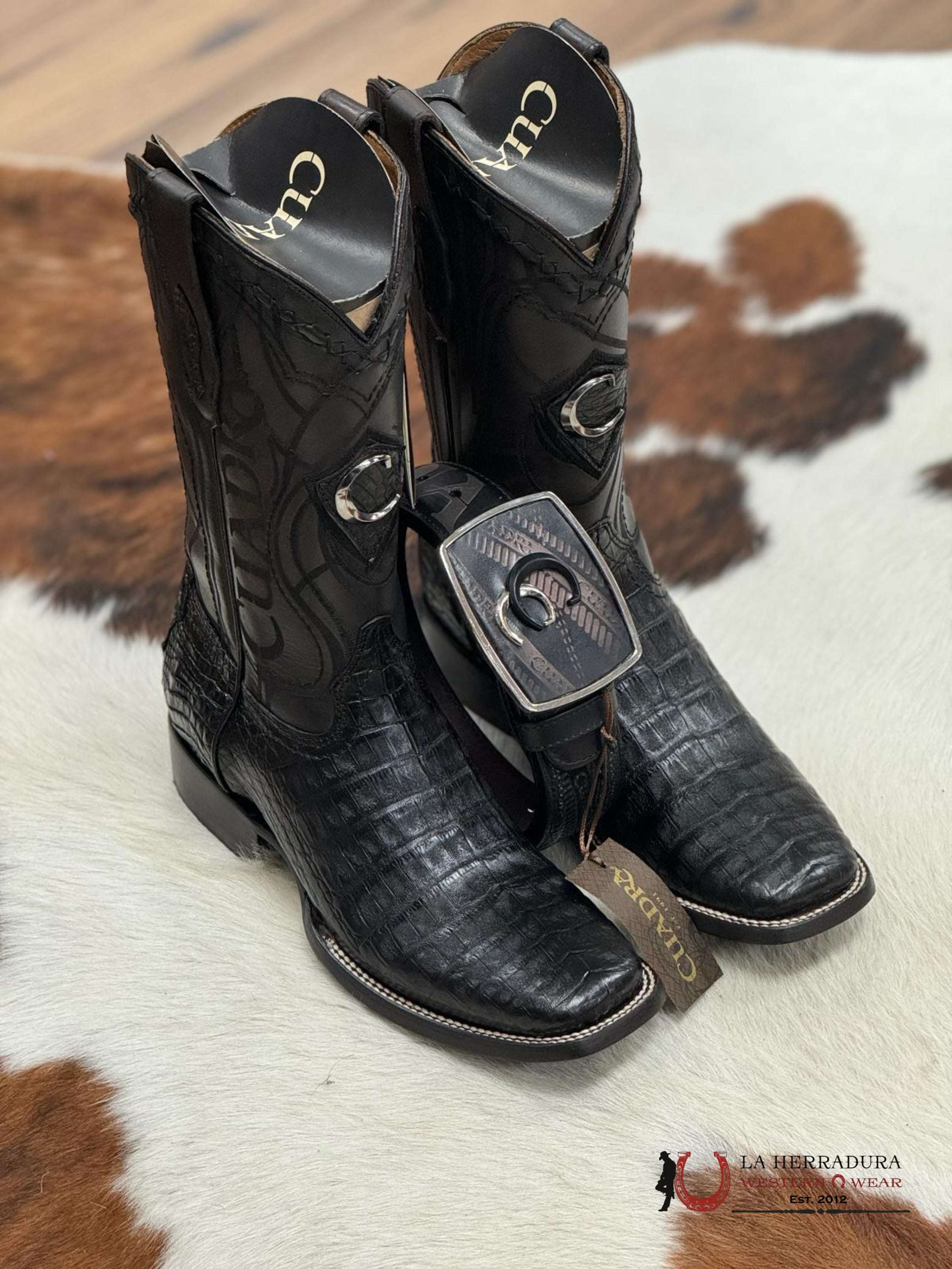Cuadra Boot Fuscus Belly Caiman Black Square Toe Botas Hombres