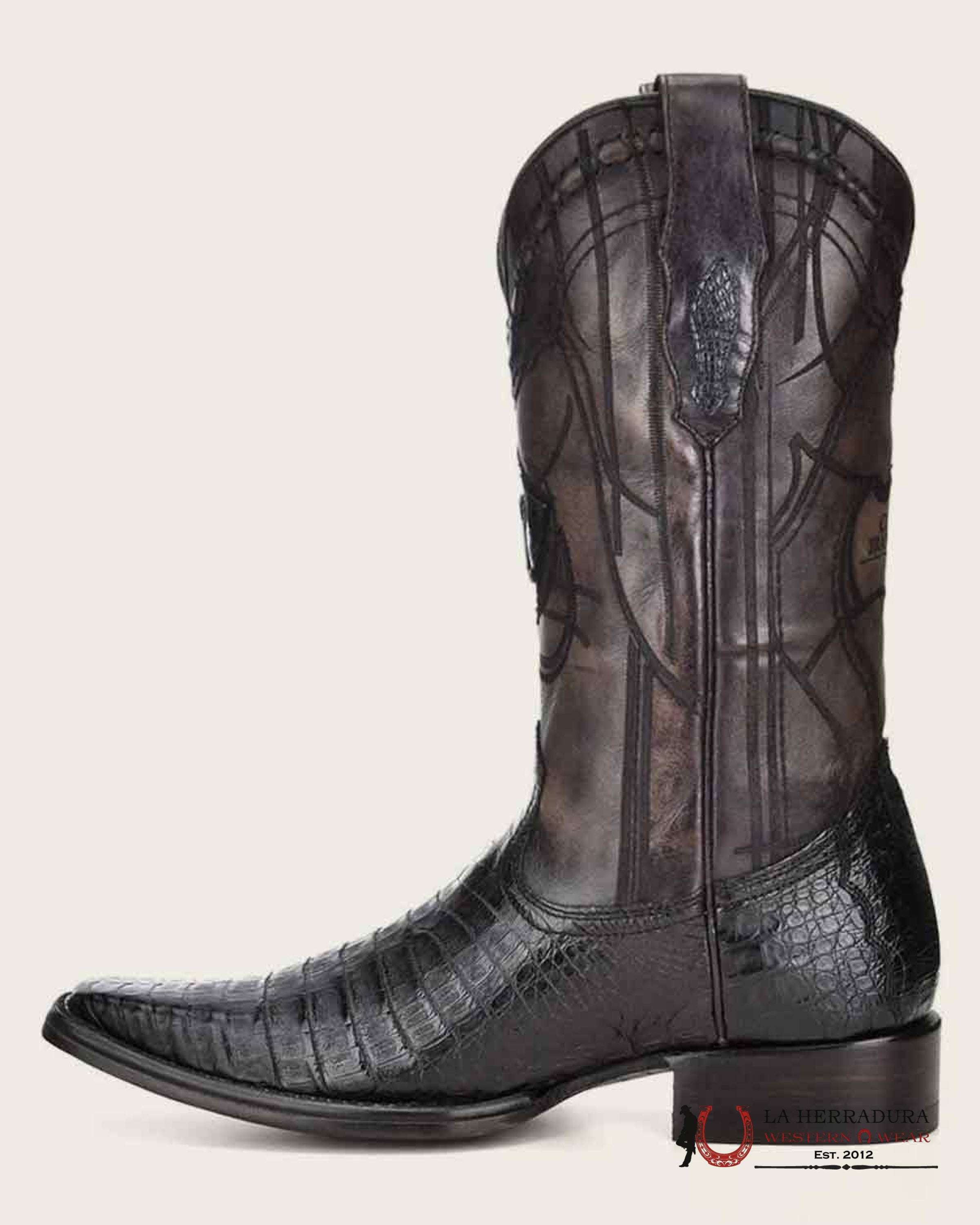 CUADRA BOOT FUSCUS BELLY CAIMAN LASER BLACK PLUNGE POINT TOE 2B10FY BOTAS HOMBRES