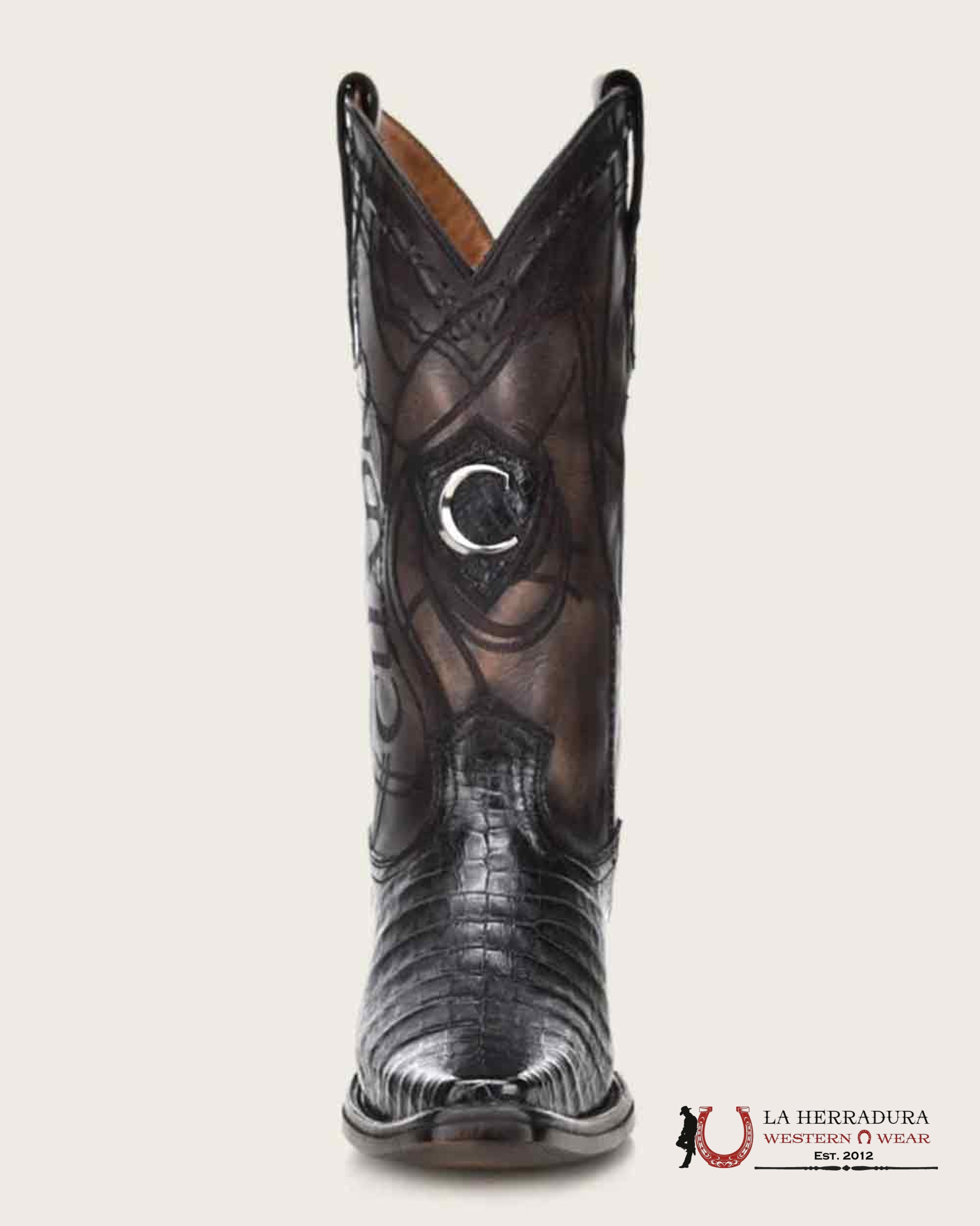 CUADRA BOOT FUSCUS BELLY CAIMAN LASER BLACK PLUNGE POINT TOE 2B10FY BOTAS HOMBRES