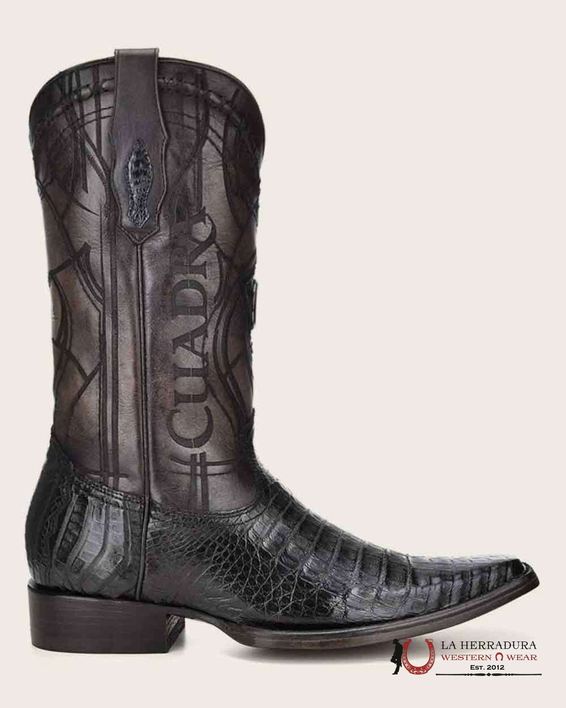 CUADRA BOOT FUSCUS BELLY CAIMAN LASER BLACK PLUNGE POINT TOE 2B10FY BOTAS HOMBRES