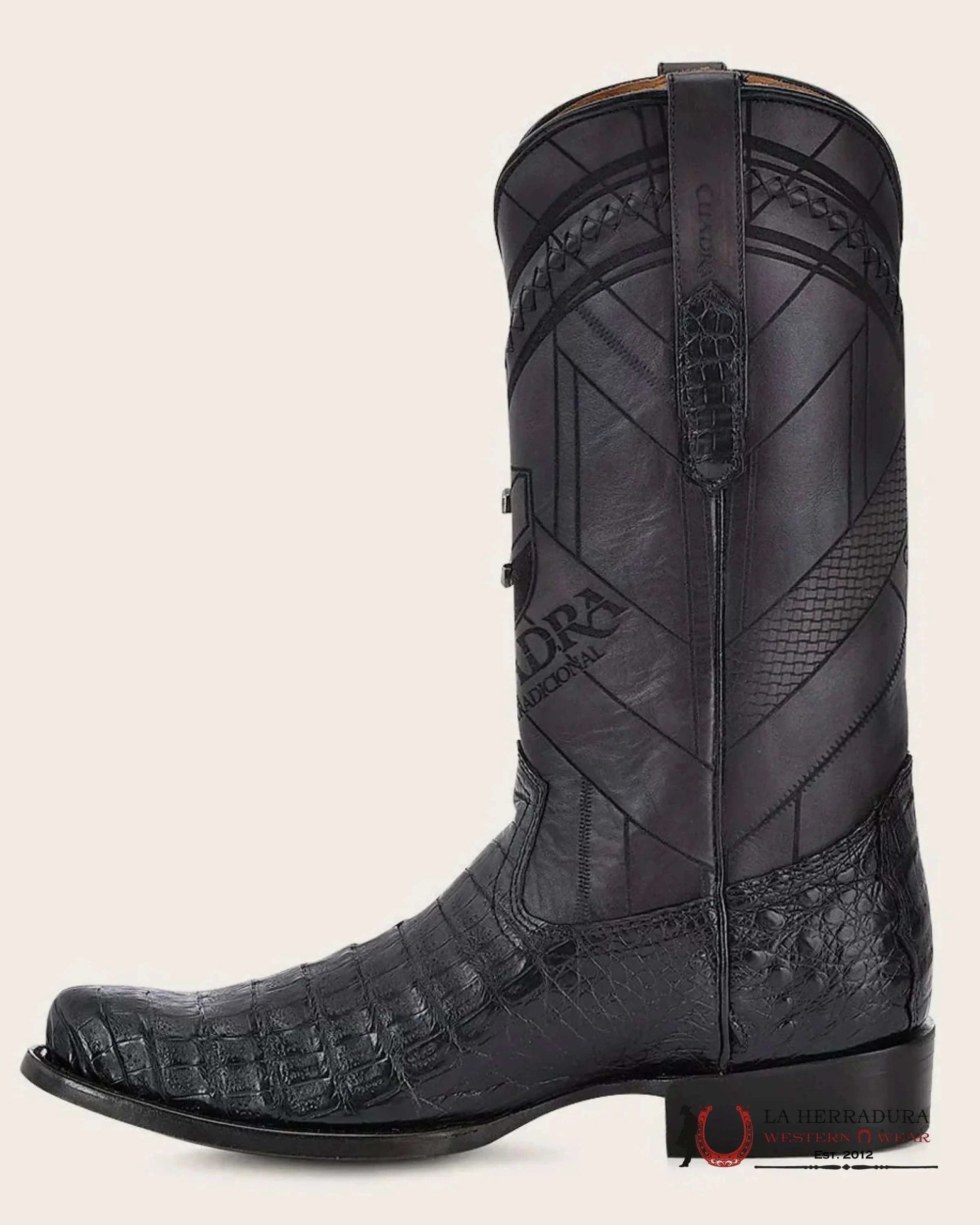 CUADRA BOOT FUSCUS BELLY CAIMÁN NEGRO BLACK LASER ROUND TOE BOTAS HOMBRES