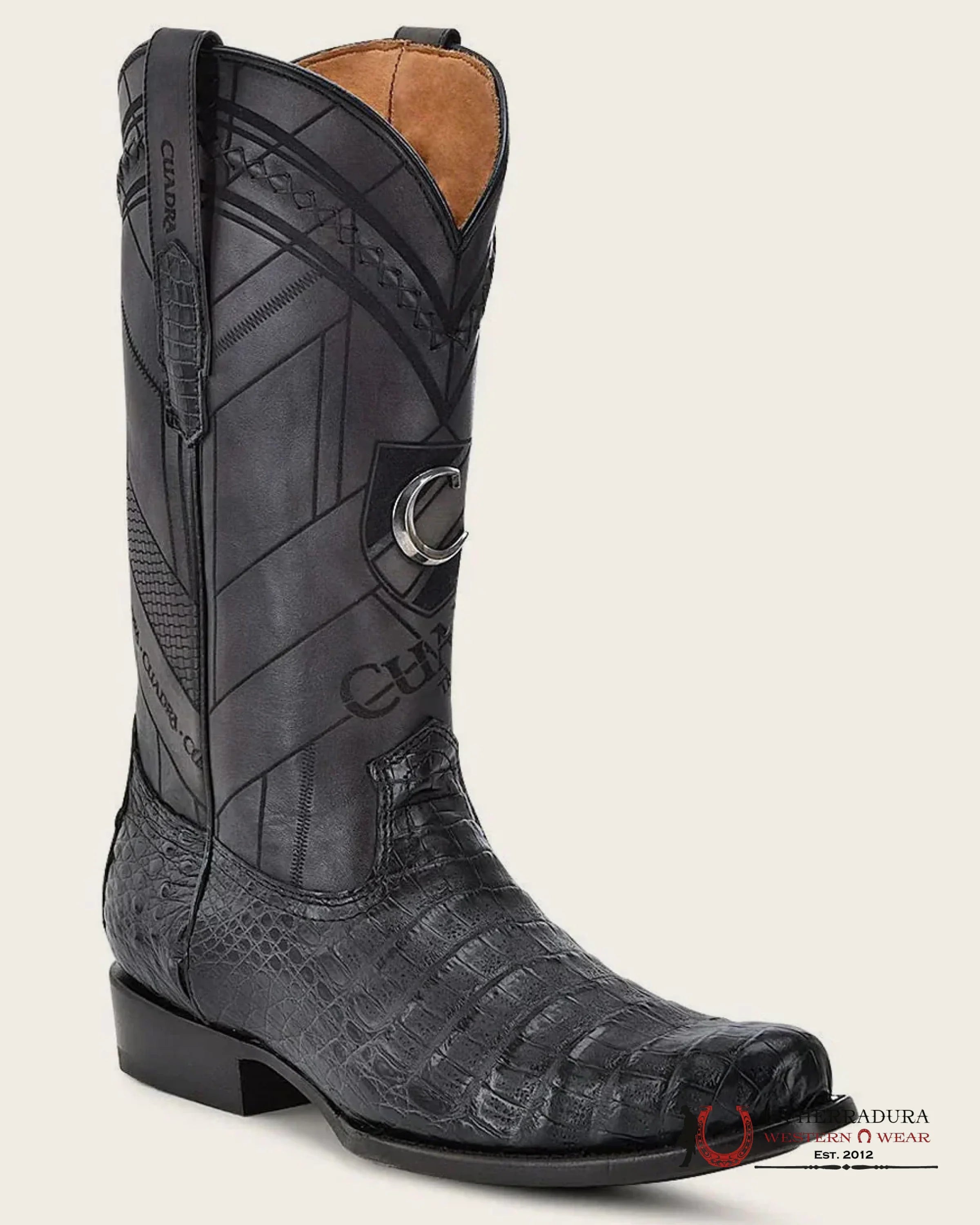 CUADRA BOOT FUSCUS BELLY CAIMÁN NEGRO BLACK LASER ROUND TOE BOTAS HOMBRES