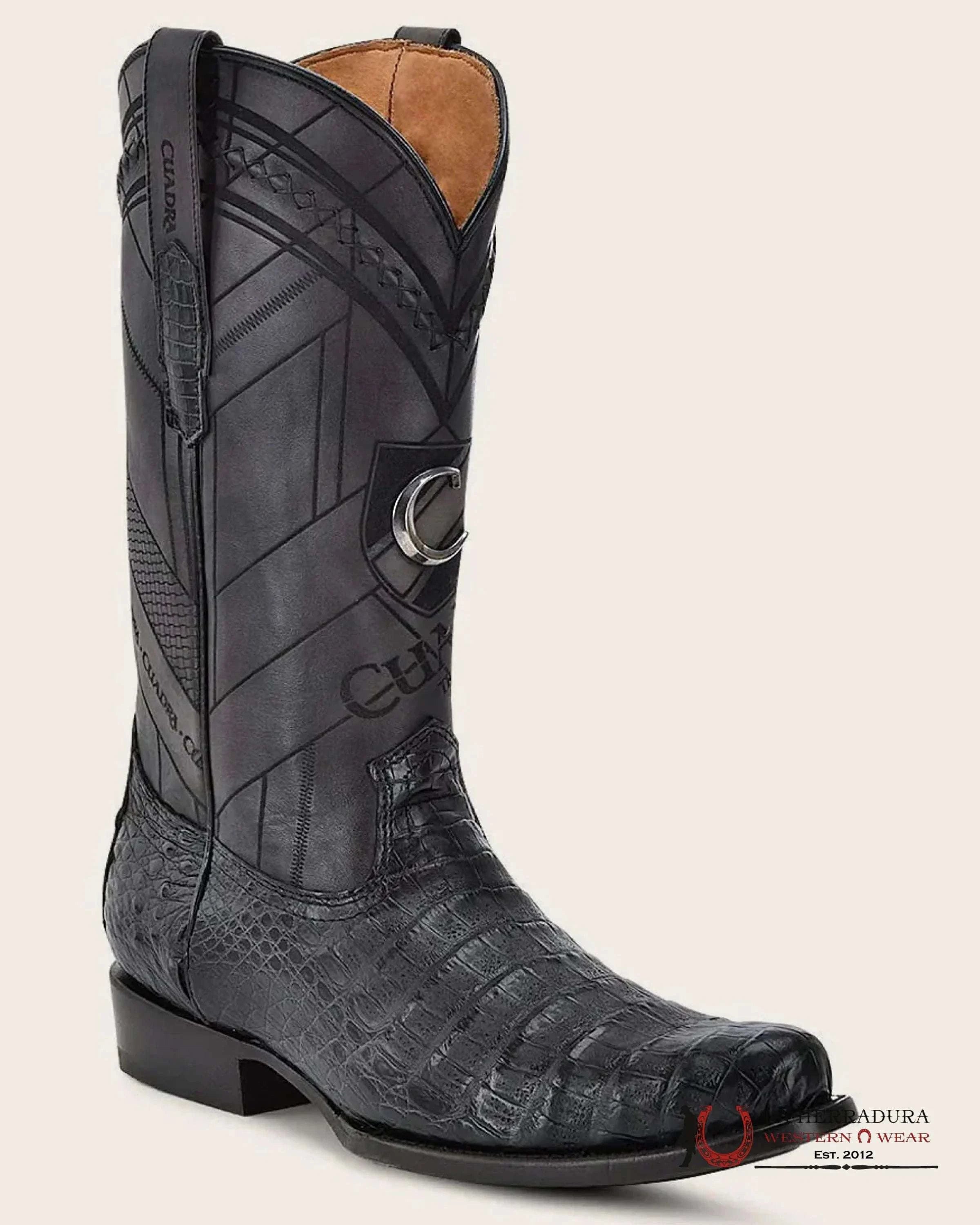 CUADRA BOOT FUSCUS BELLY CAIMÁN NEGRO BLACK LASER ROUND TOE BOTAS HOMBRES