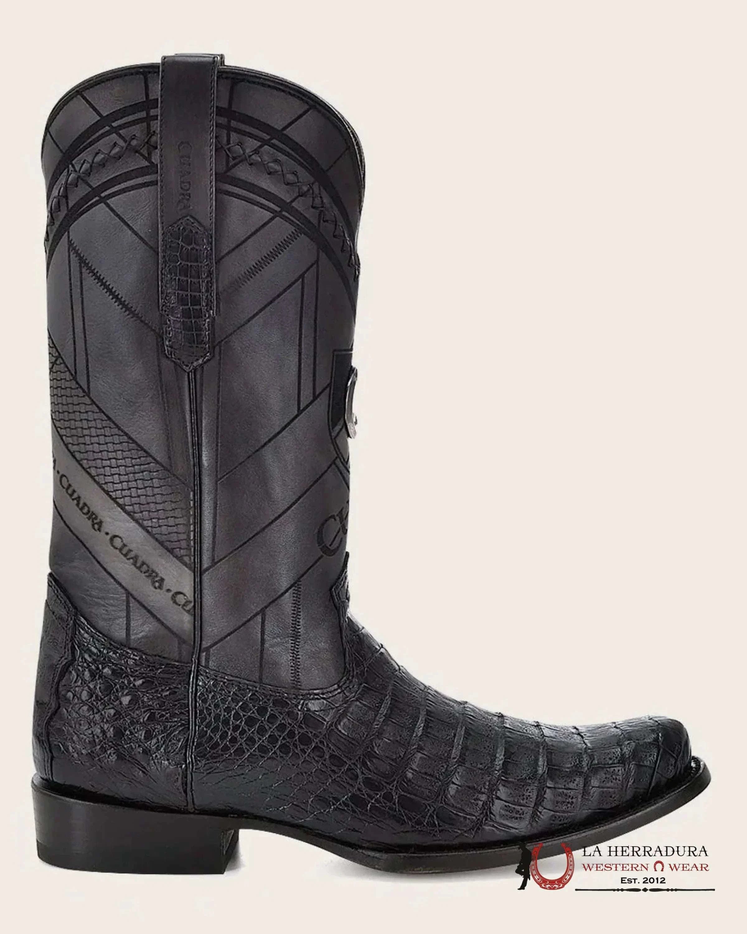 CUADRA BOOT FUSCUS BELLY CAIMÁN NEGRO BLACK LASER ROUND TOE BOTAS HOMBRES