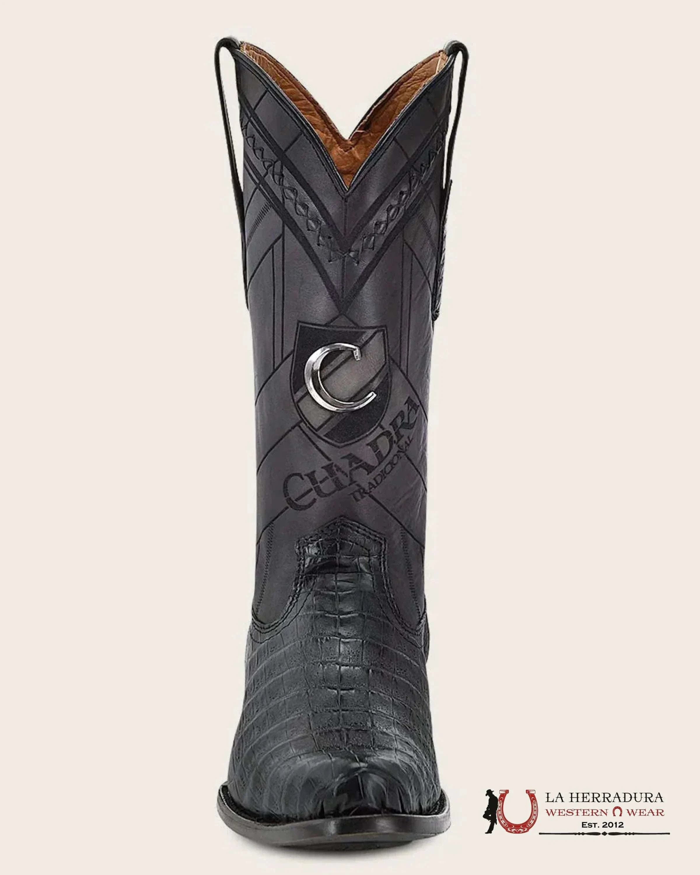 CUADRA BOOT FUSCUS BELLY CAIMÁN NEGRO BLACK LASER ROUND TOE BOTAS HOMBRES