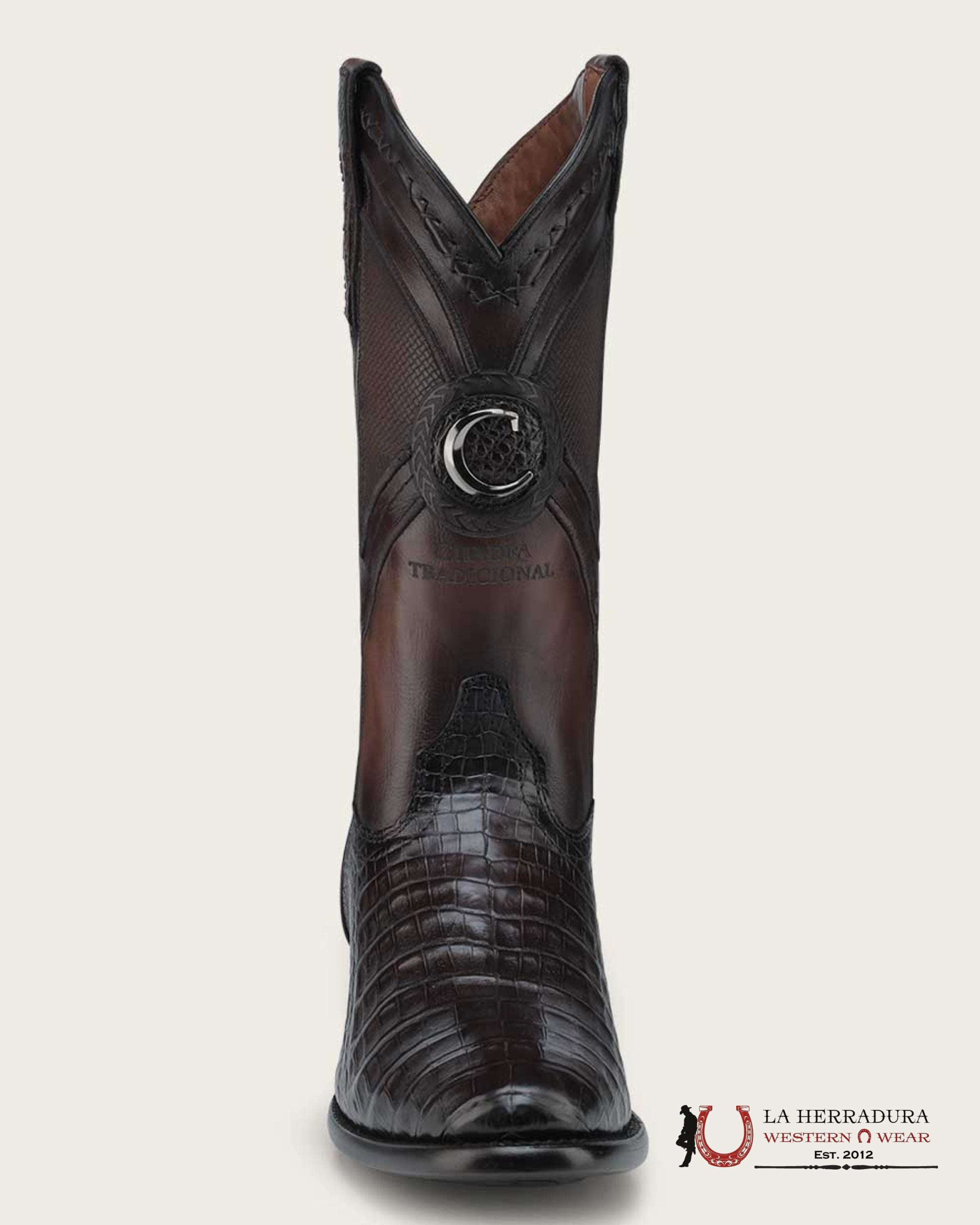 CUADRA BOOT FUSCUS LOMO BELLY CAIMAN PUNGE CAFE LASER & EMBROIDERY WOVEN ROUND TOE 2H0AFY CUARDRA MENS BOOTS