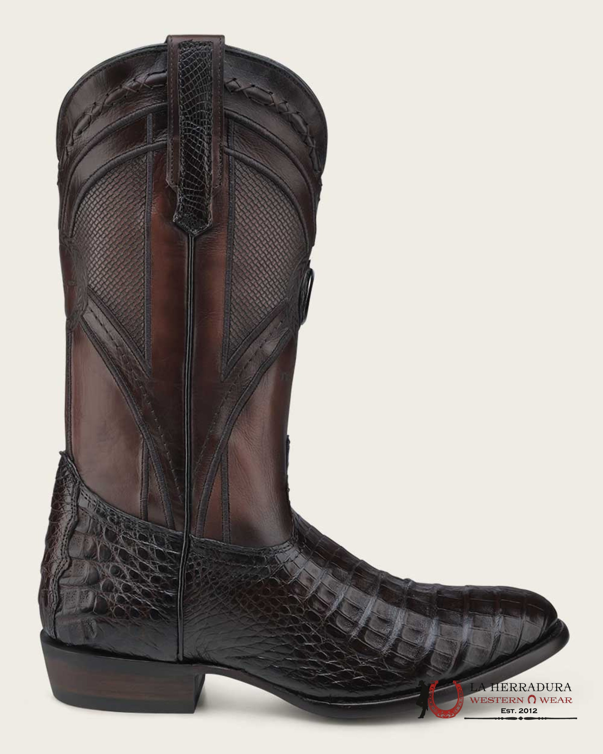 CUADRA BOOT FUSCUS LOMO BELLY CAIMAN PUNGE CAFE LASER & EMBROIDERY WOVEN ROUND TOE 2H0AFY CUARDRA MENS BOOTS