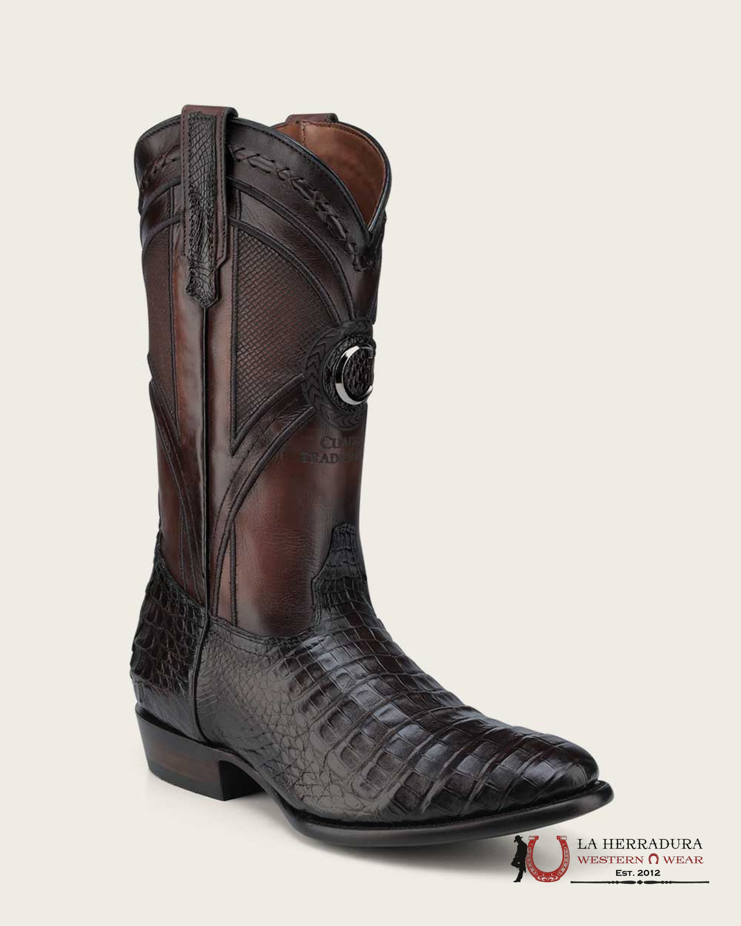 CUADRA BOOT FUSCUS LOMO BELLY CAIMAN PUNGE CAFE LASER & EMBROIDERY WOVEN ROUND TOE 2H0AFY CUARDRA MENS BOOTS