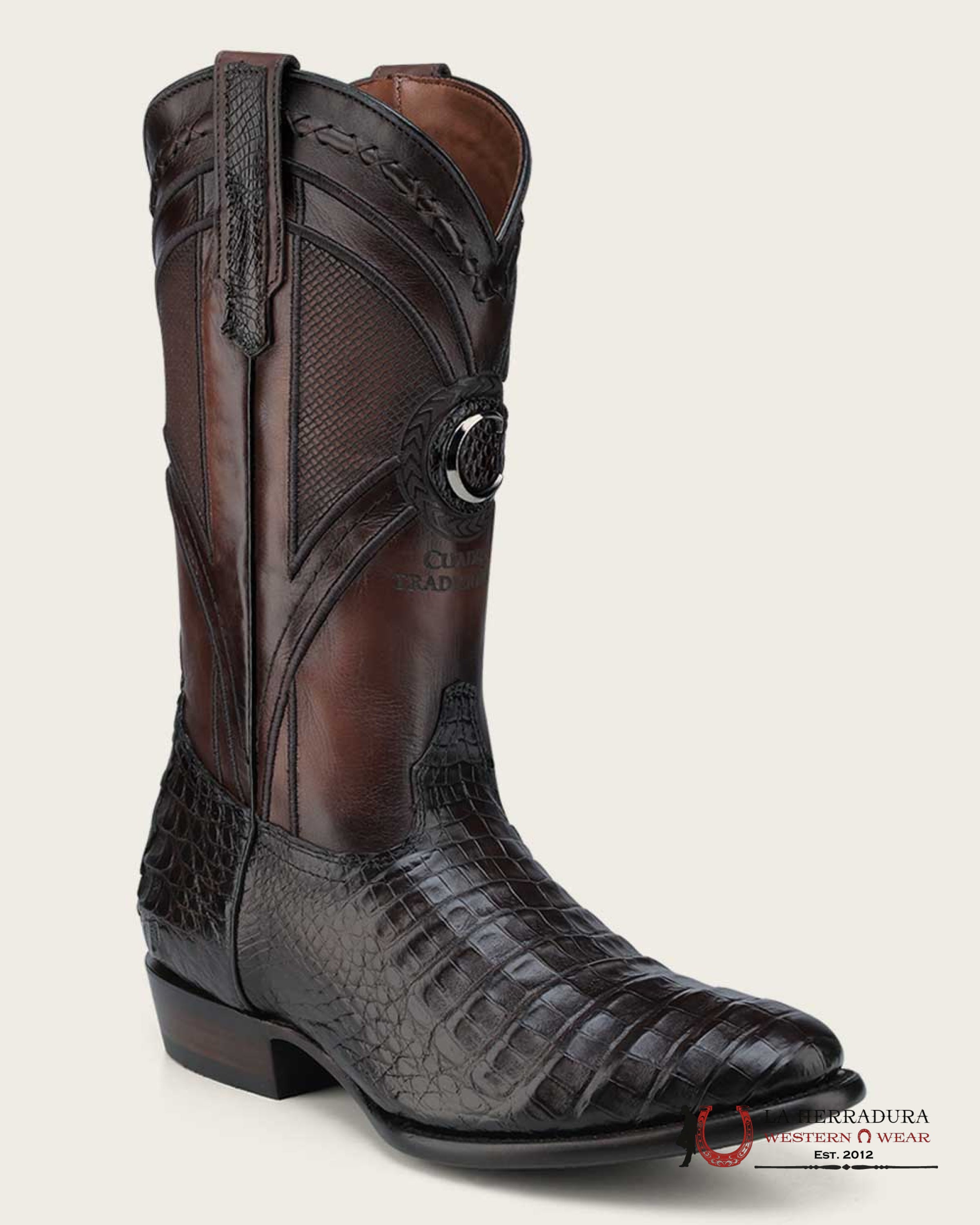 CUADRA BOOT FUSCUS LOMO BELLY CAIMAN PUNGE CAFE LASER & EMBROIDERY WOVEN ROUND TOE 2H0AFY CUARDRA MENS BOOTS