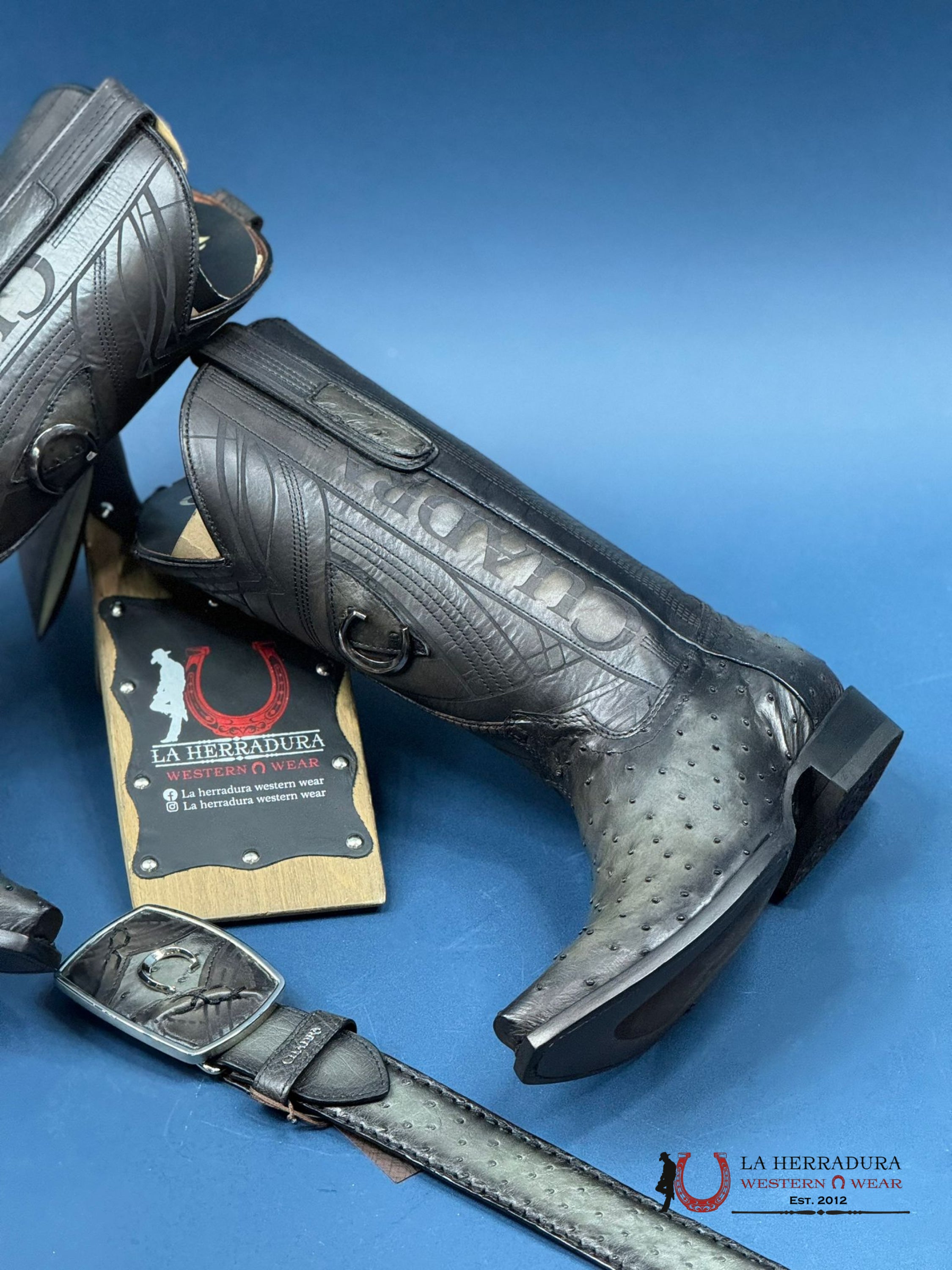 Cuadra Boot Ostrich Flame Grey Point Toe Cu838 Botas Hombres