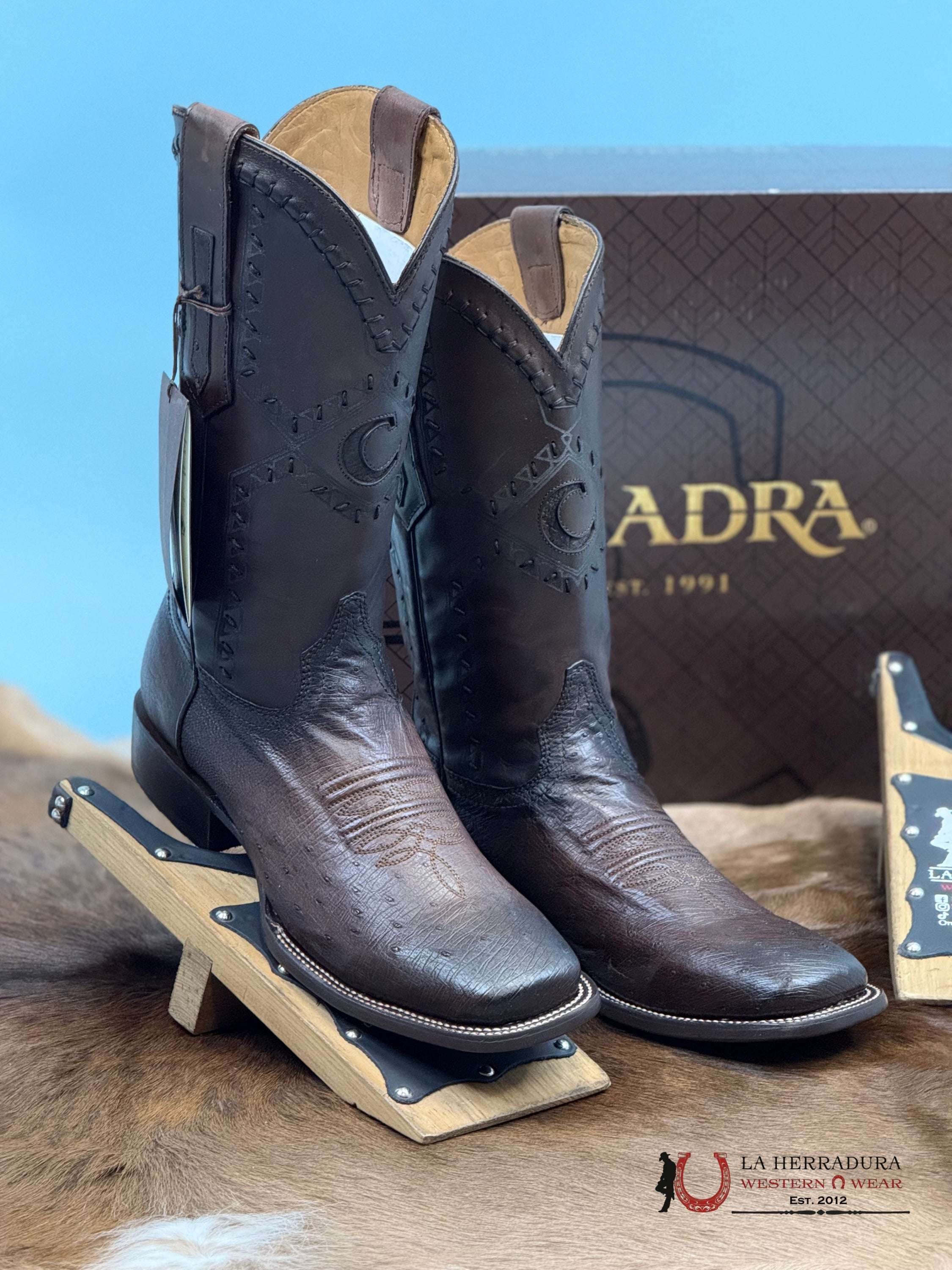 Cuadra Boot De Avestruz Flame Choco Square Toe Botas Hombres
