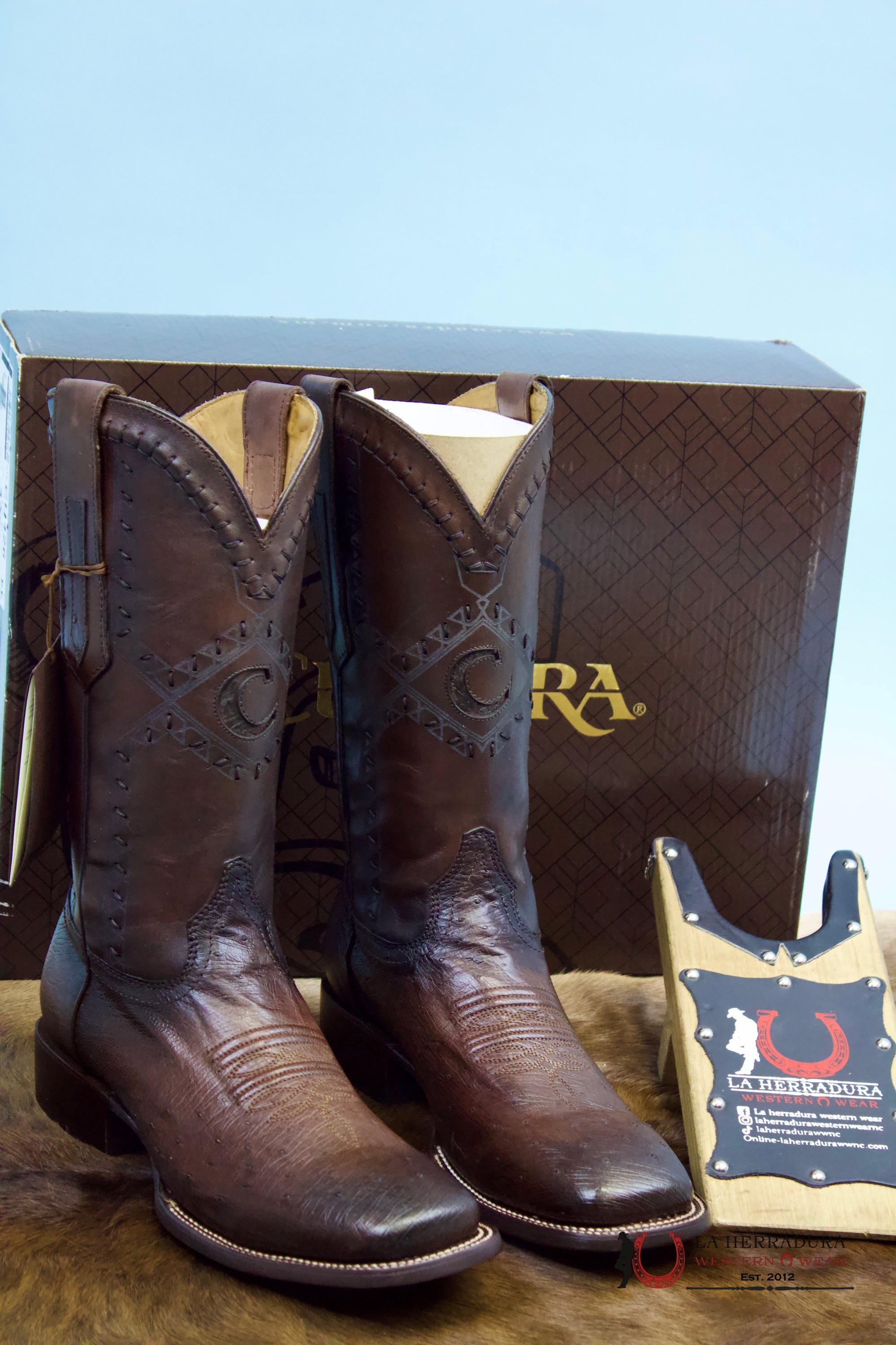Cuadra Boot De Avestruz Flame Choco Square Toe Botas Hombres