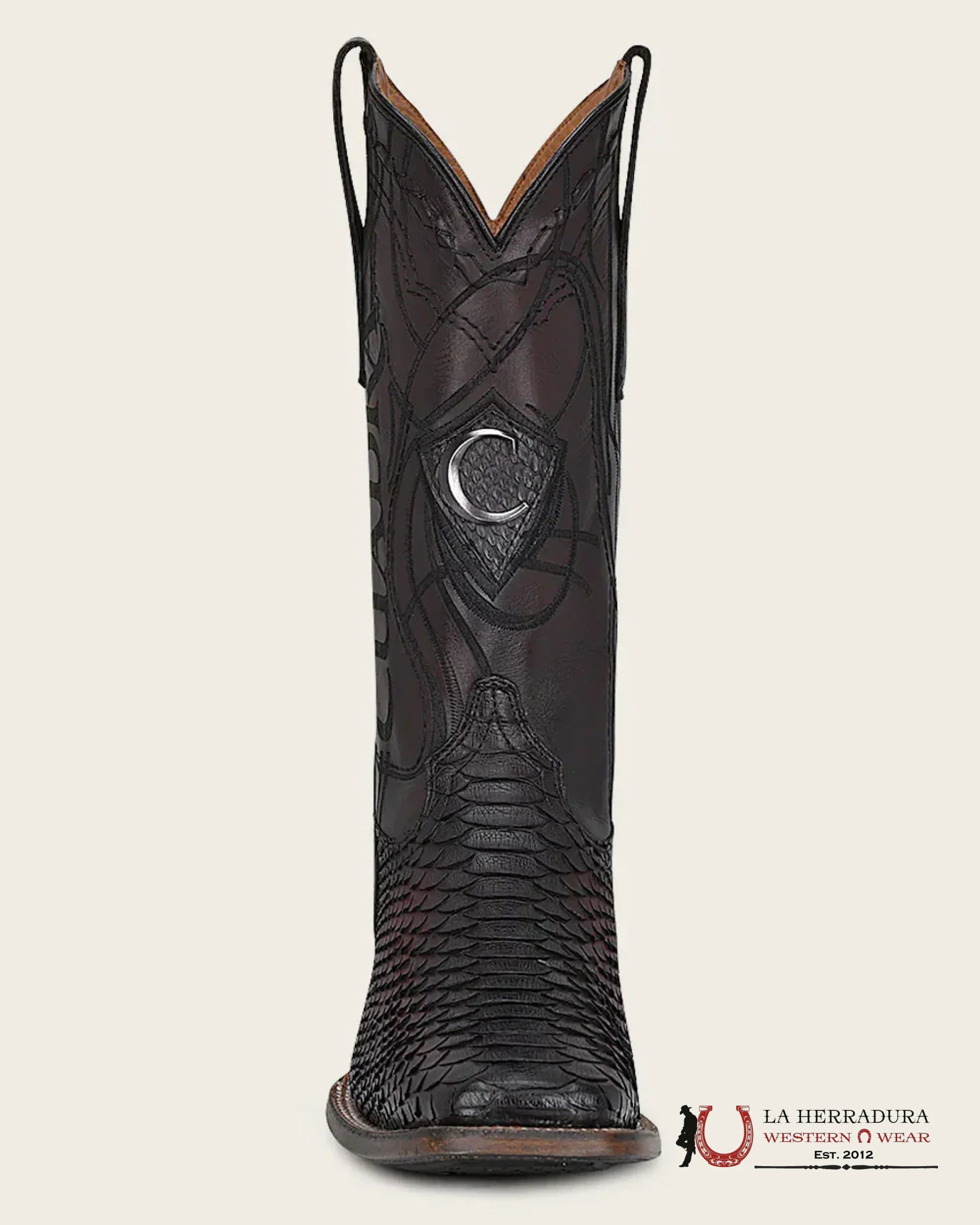 CUADRA BOOT PYTHON LISBOA CHERRY/GUINDA EMBROIDERED & LASER & WOVEN SQUARE TOE BOTAS HOMBRES