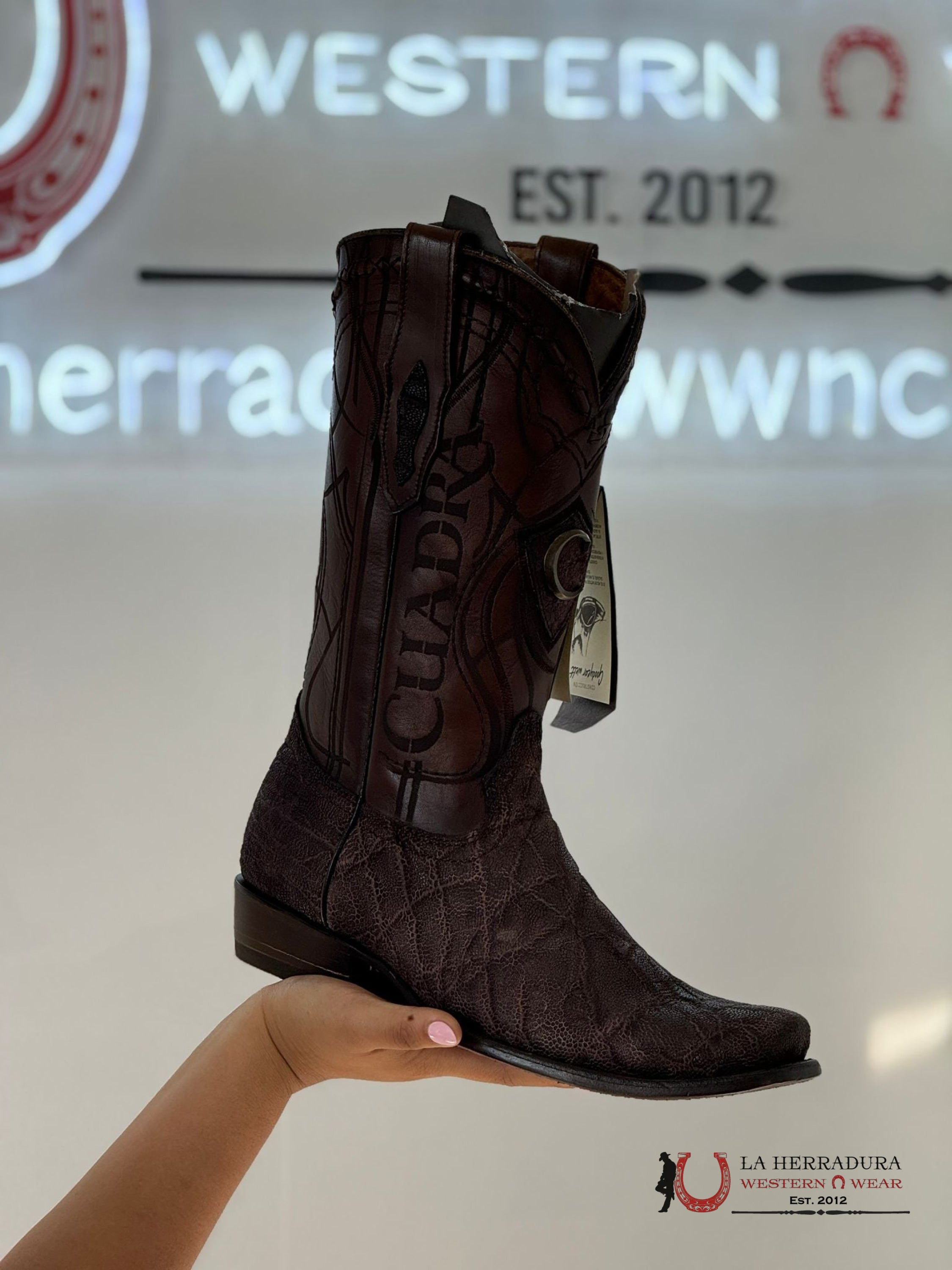 Cuadra Boots Elephant Chocolate Skin Semi Square Toe Botas Hombres