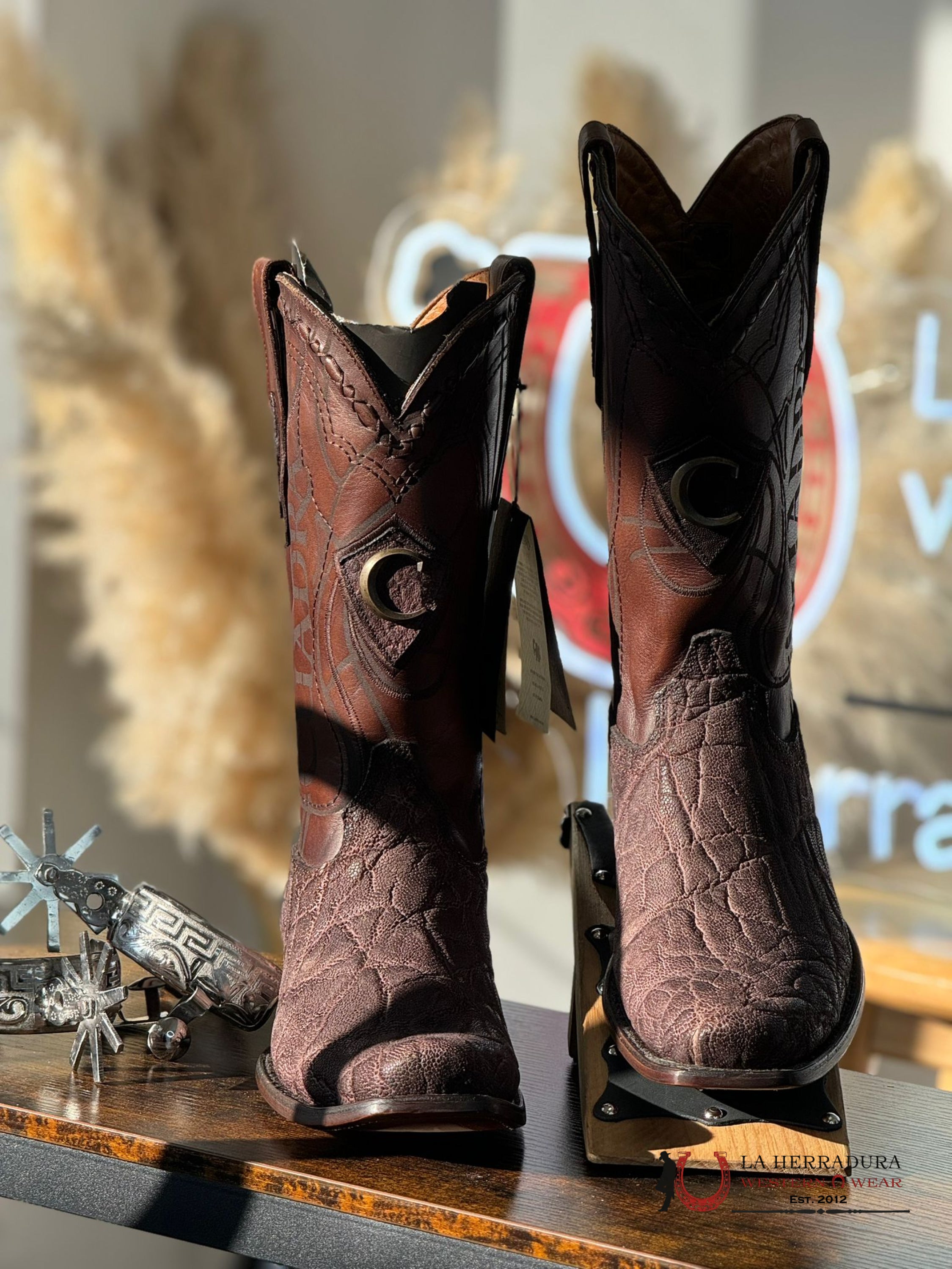 Cuadra Boots Elephant Chocolate Skin Semi Square Toe Botas Hombres