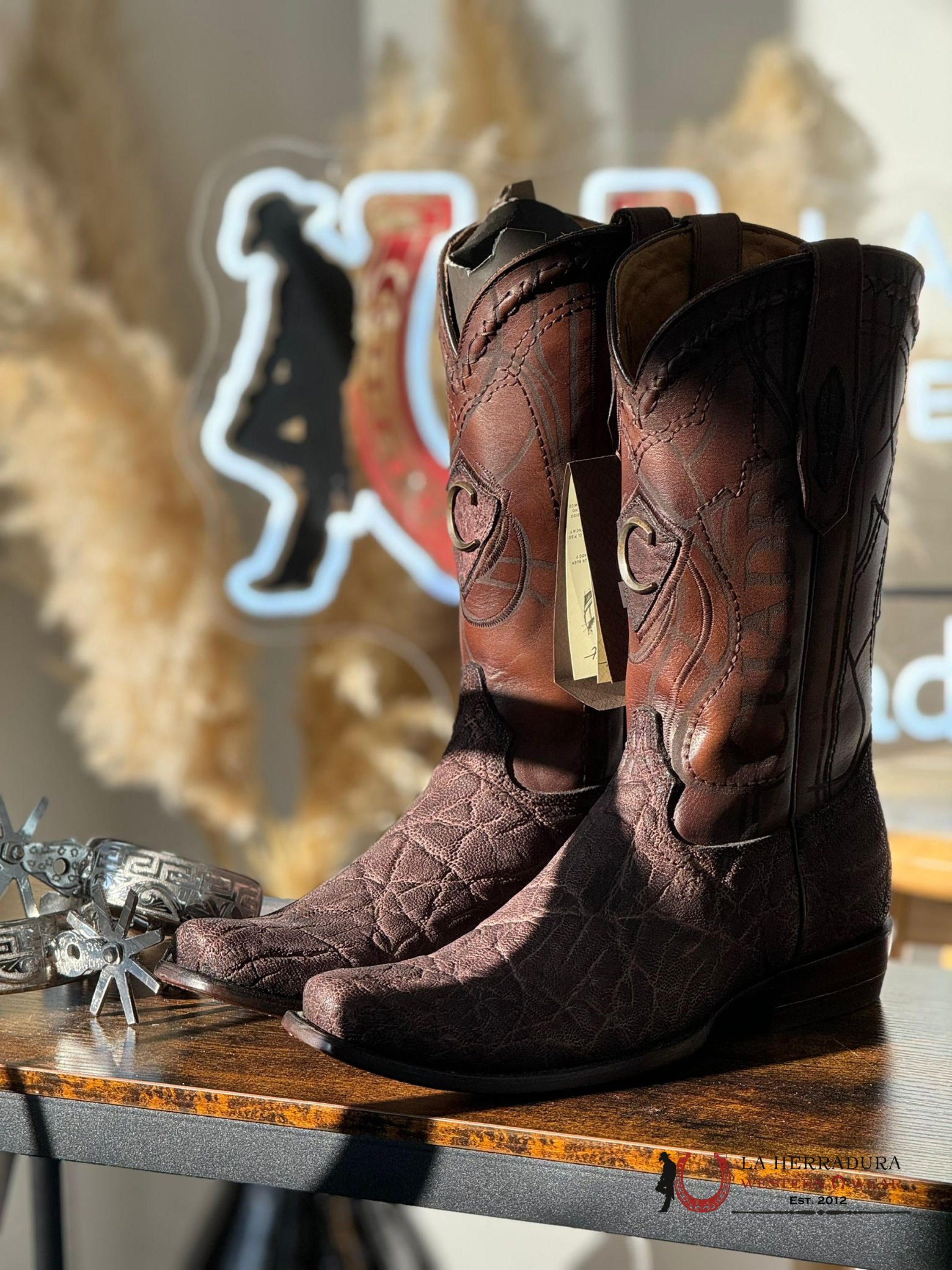 Cuadra Boots Elephant Chocolate Skin Semi Square Toe Botas Hombres