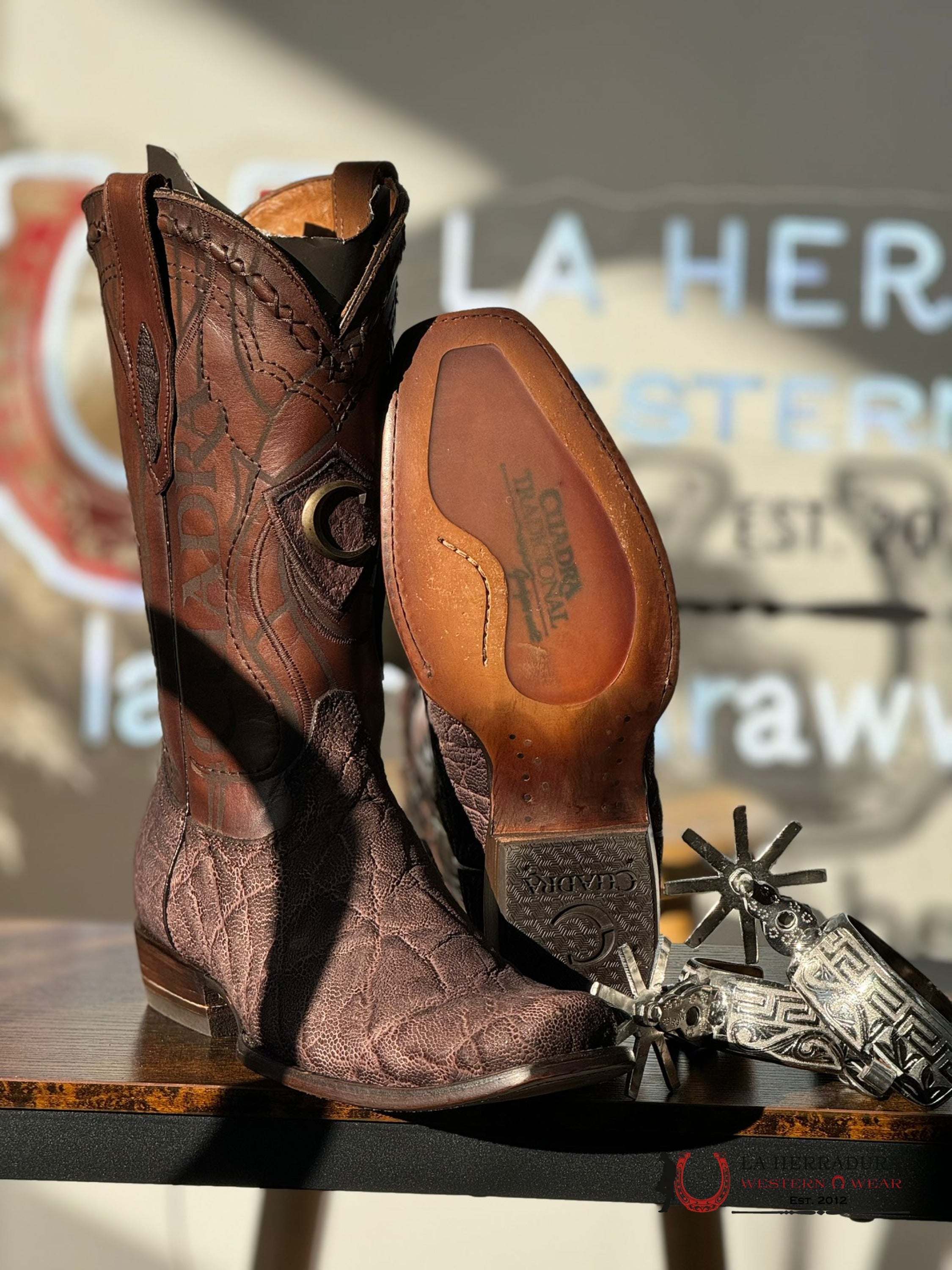 Cuadra Boots Elephant Chocolate Skin Semi Square Toe Botas Hombres