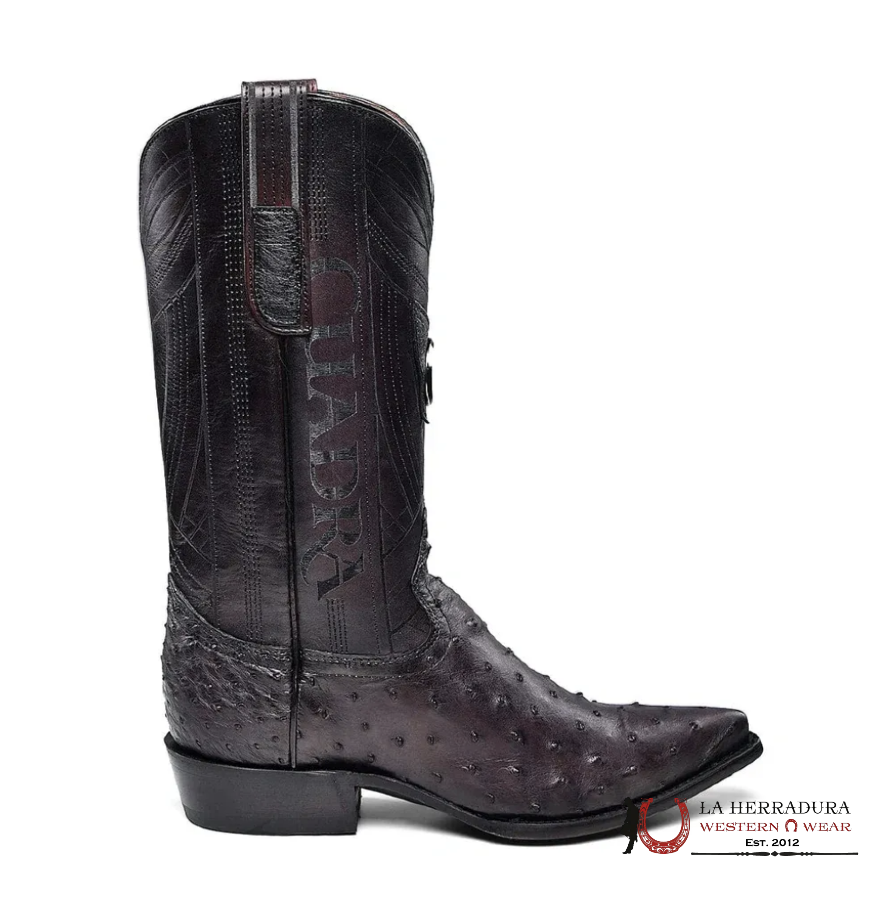 CUADRA BOOTS OSTRICH BLACK CHERRY LASER & EMBROIDERY SNIP B22PA1 BOTAS HOMBRES