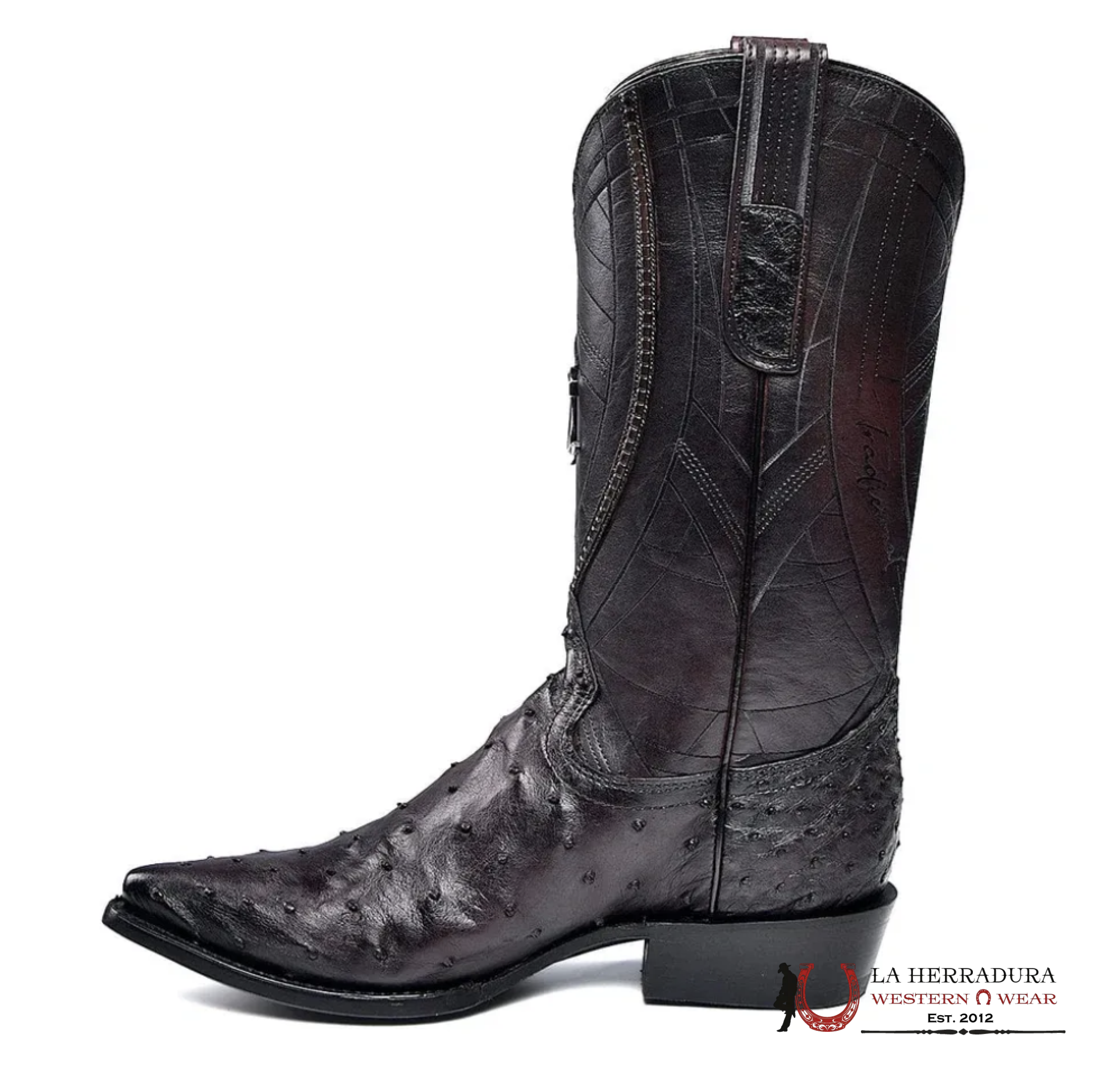 CUADRA BOOTS OSTRICH BLACK CHERRY LASER & EMBROIDERY SNIP B22PA1 BOTAS HOMBRES