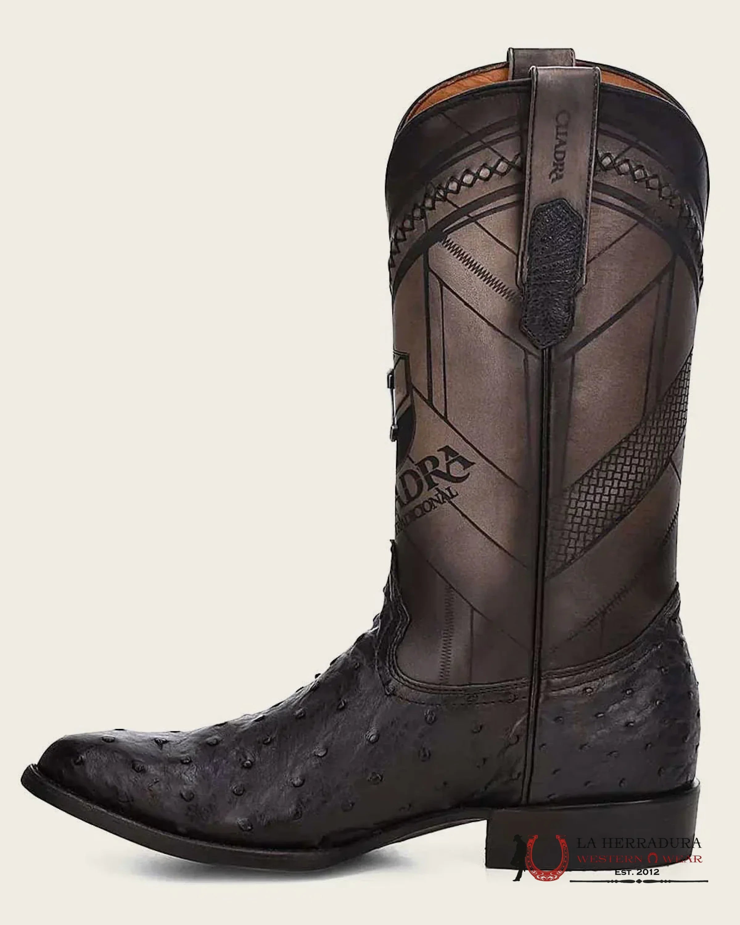 CUADRA BOOTS OSTRICH BLACK LASER & WOVEN SEMI OVAL TOE BOTAS HOMBRES