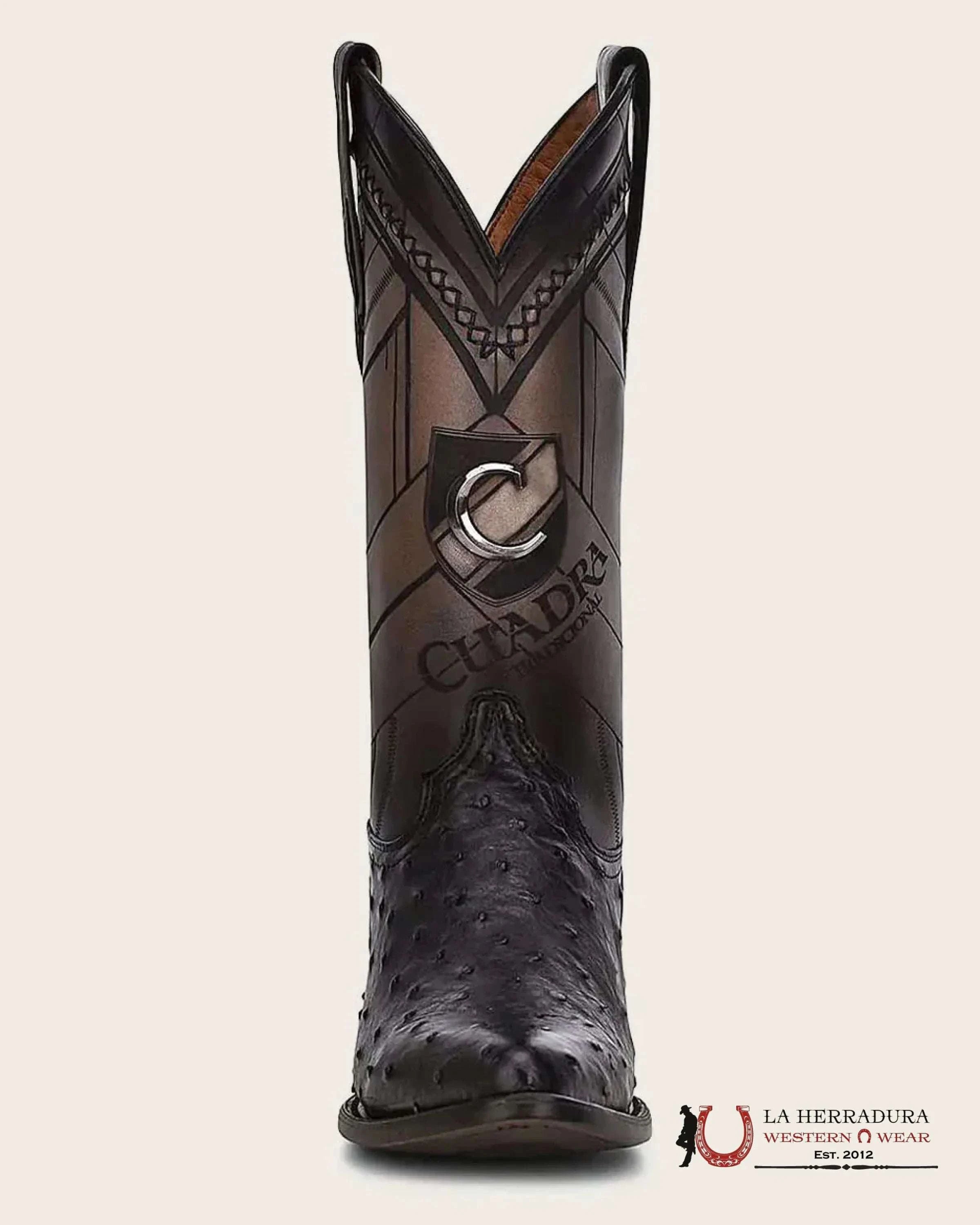 CUADRA BOOTS OSTRICH BLACK LASER & WOVEN SEMI OVAL TOE BOTAS HOMBRES