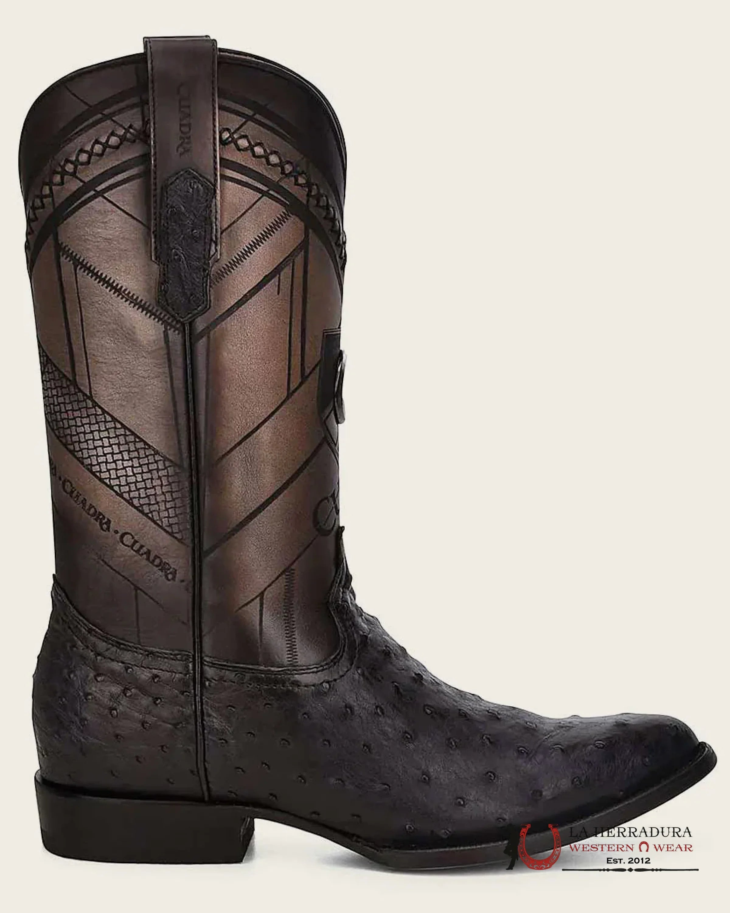 CUADRA BOOTS OSTRICH BLACK LASER & WOVEN SEMI OVAL TOE BOTAS HOMBRES