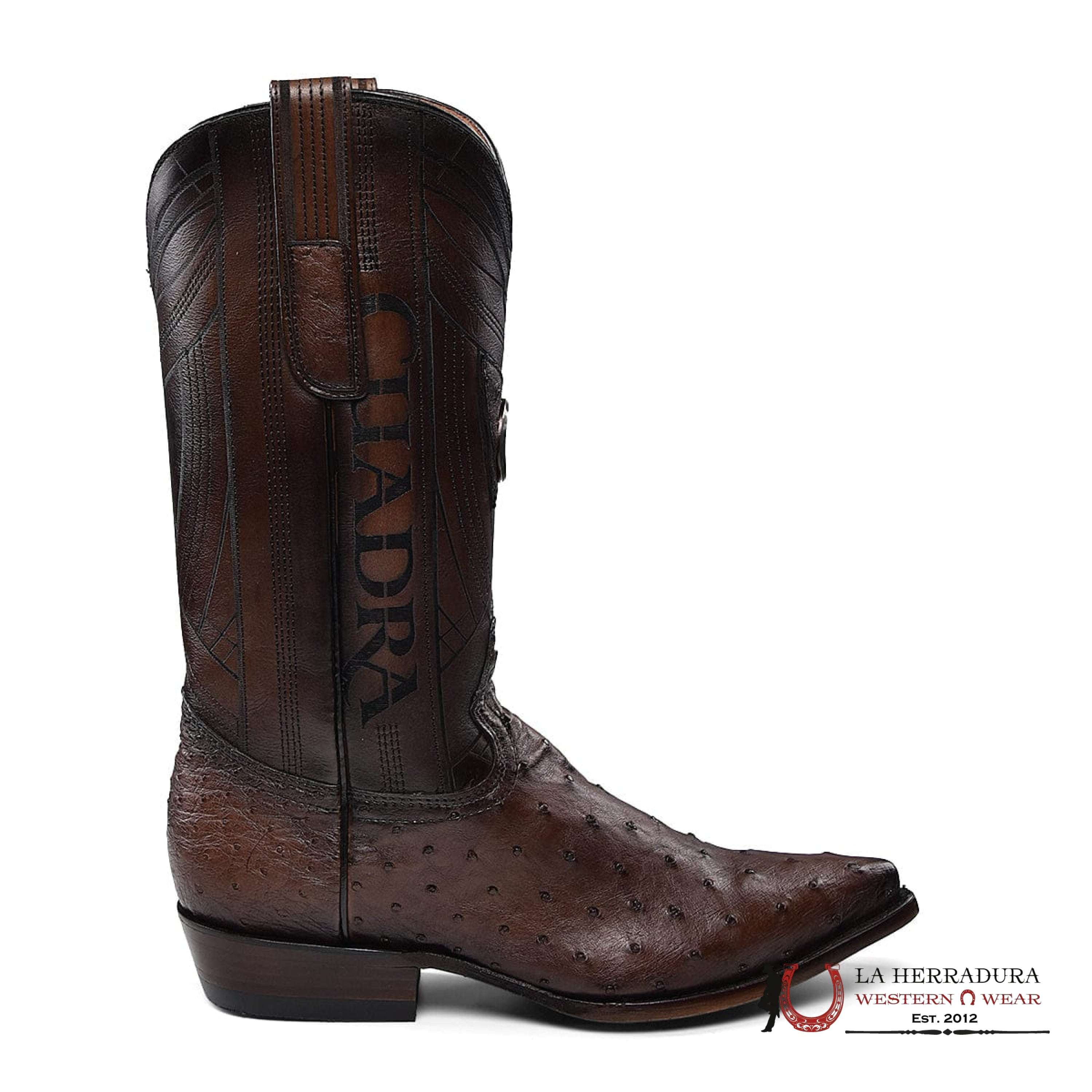 CUADRA BOOTS OSTRICH CHOCOLATE LASER & EMBROIDERY SNIP B22PA1 BOTAS HOMBRES