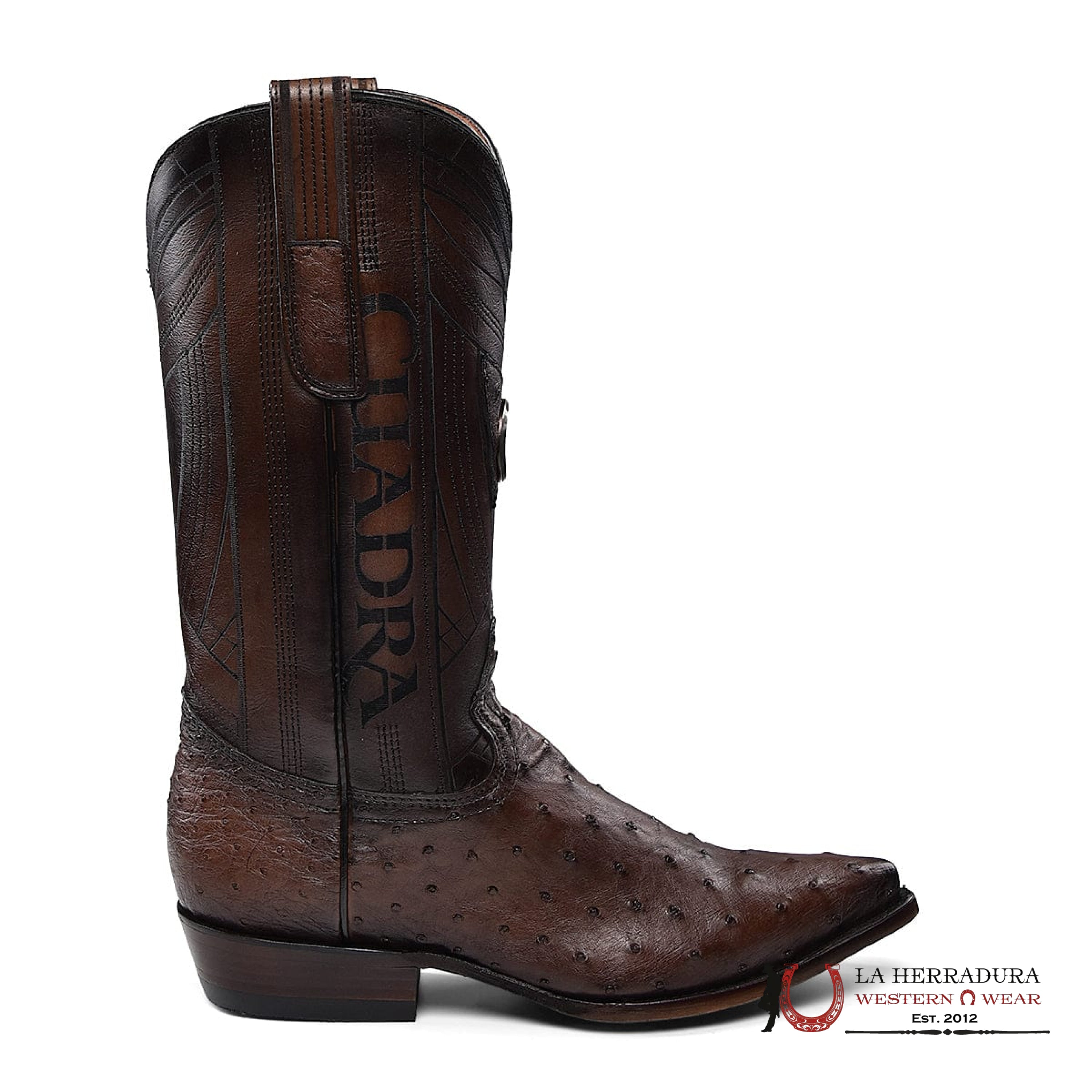 CUADRA BOOTS OSTRICH CHOCOLATE LASER & EMBROIDERY SNIP B22PA1 BOTAS HOMBRES