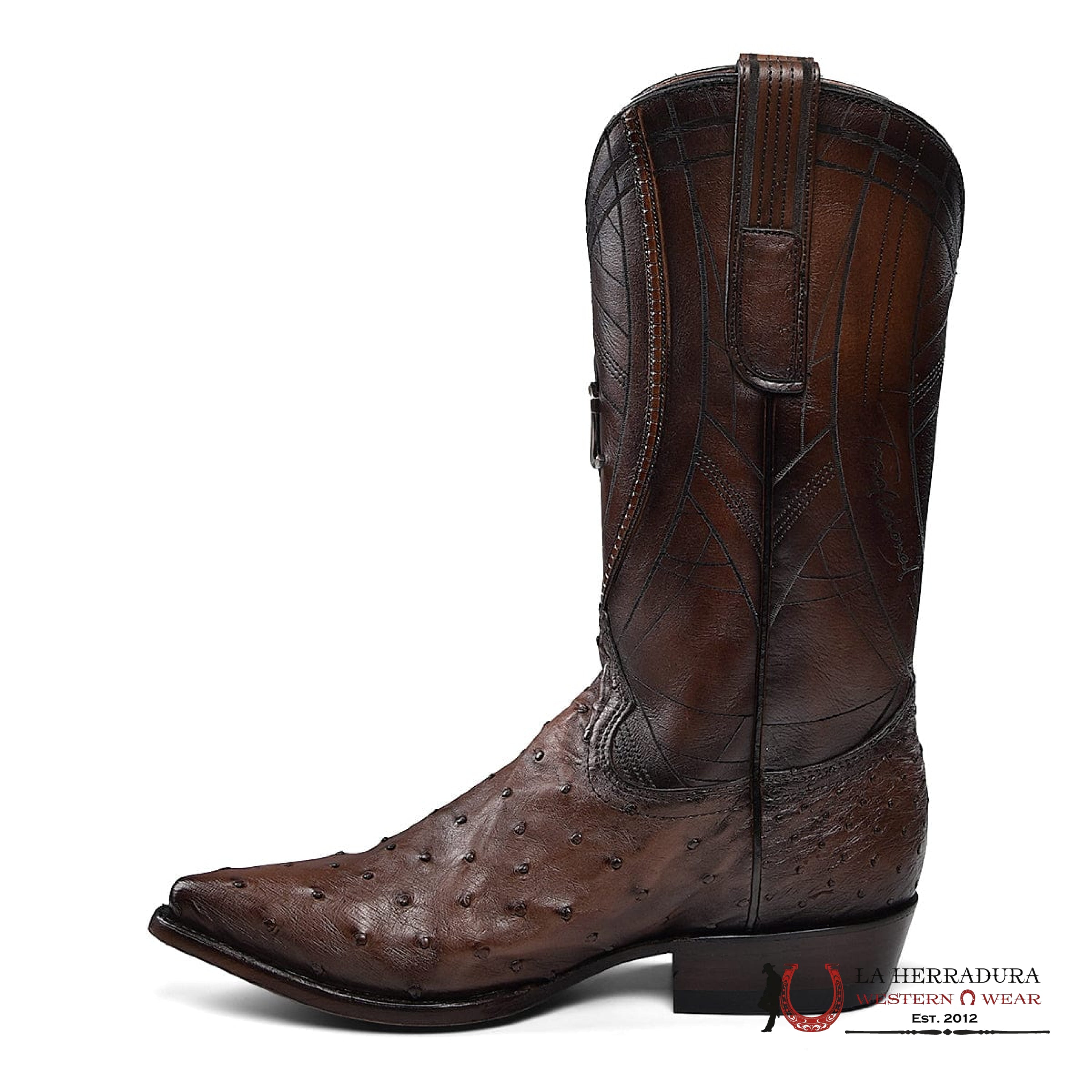 CUADRA BOOTS OSTRICH CHOCOLATE LASER & EMBROIDERY SNIP B22PA1 BOTAS HOMBRES