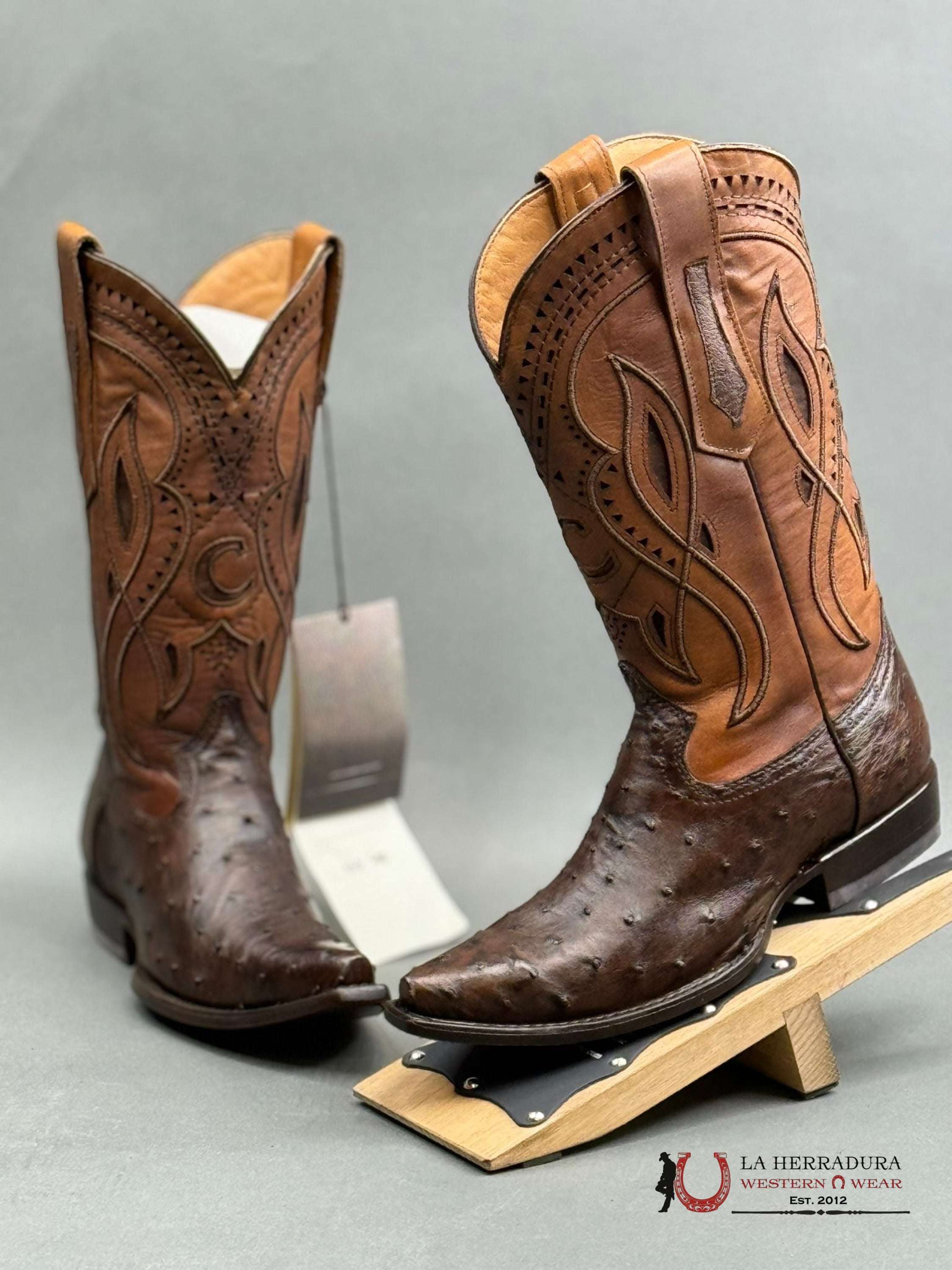 Cuadra Boots Ostrich Everest Chocolate Laser & Woven Snip Toe Botas Hombres
