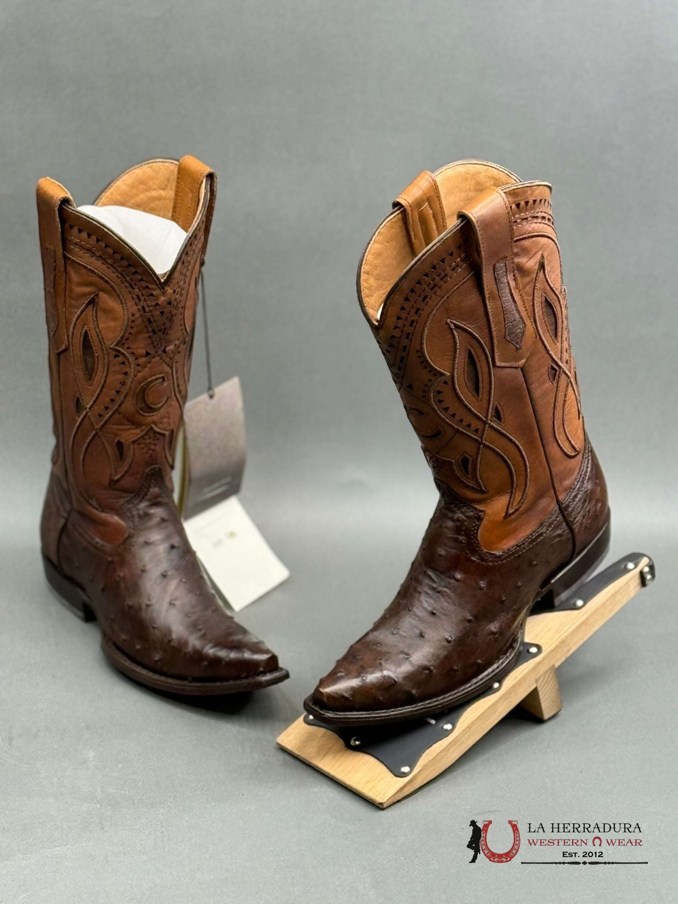Cuadra Boots Ostrich Everest Chocolate Laser & Woven Snip Toe Botas Hombres