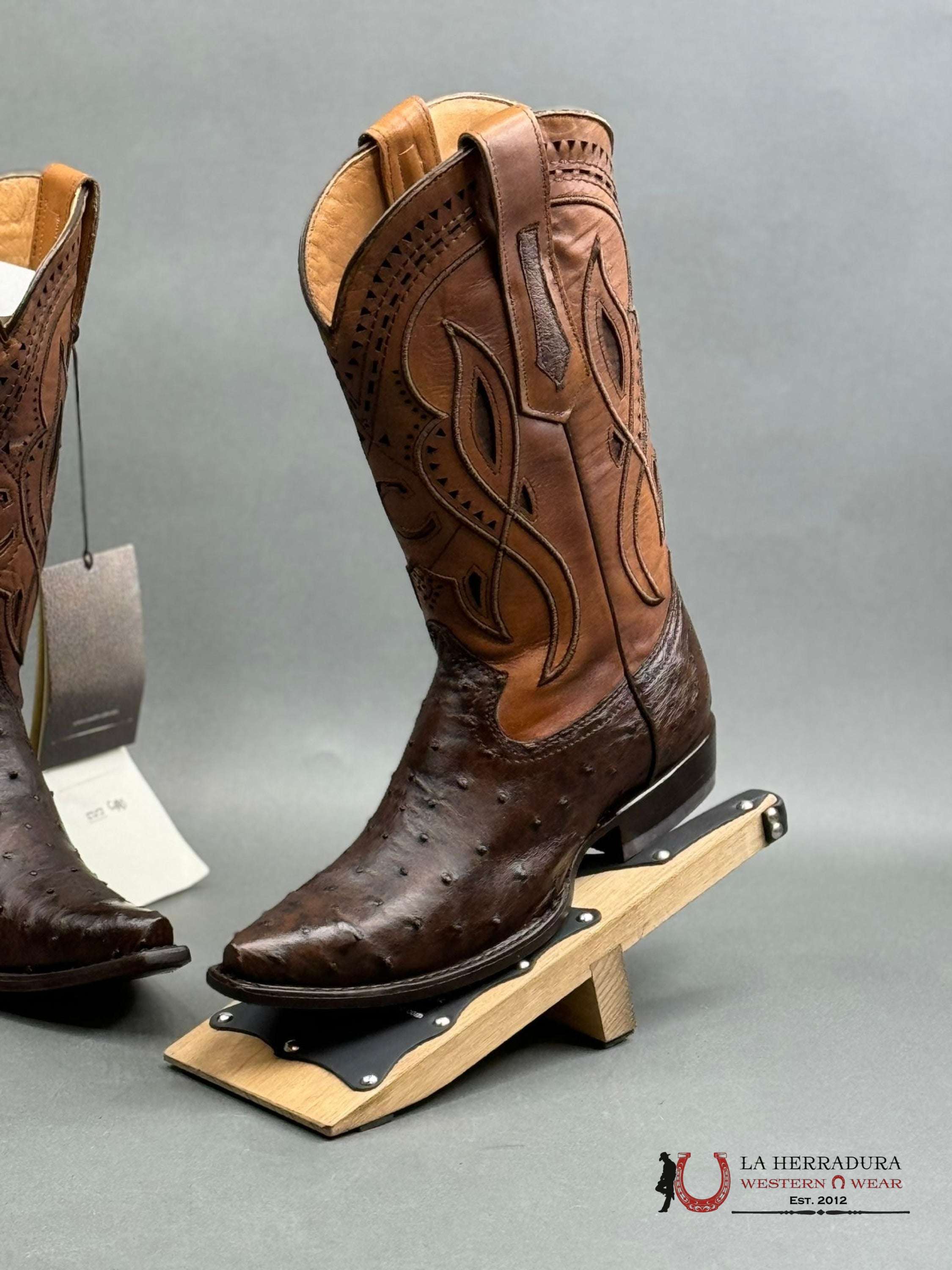 Cuadra Boots Ostrich Everest Chocolate Laser & Woven Snip Toe Botas Hombres