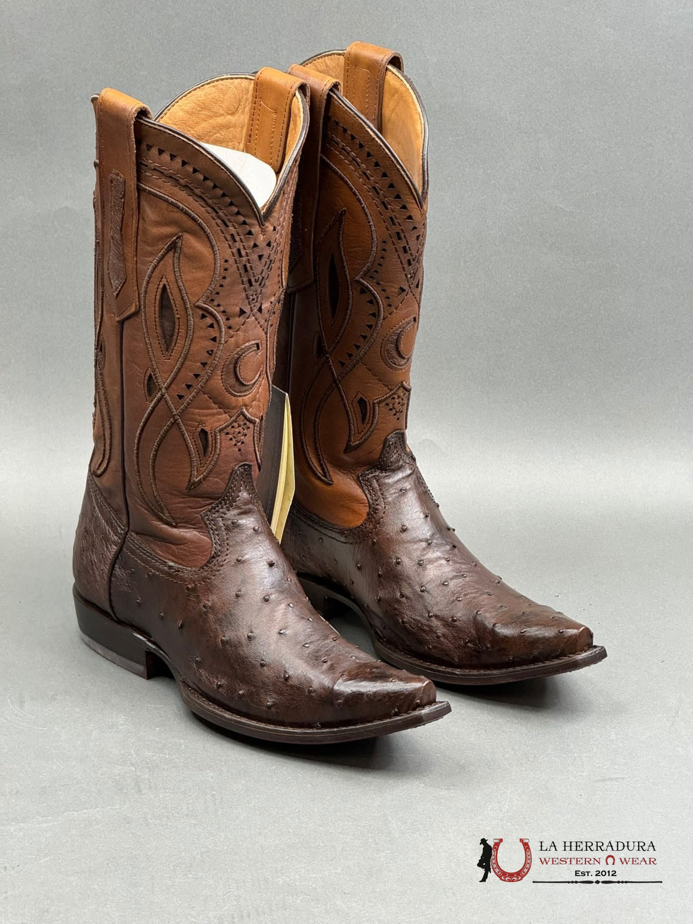 Cuadra Boots Ostrich Everest Chocolate Laser & Woven Snip Toe Botas Hombres